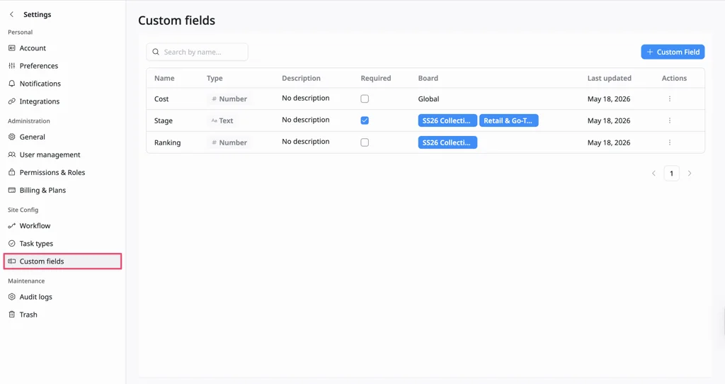 Access the custom fields tab Access the custom fields tab
