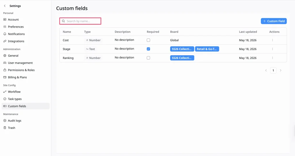 Search for custom fields Search for custom fields