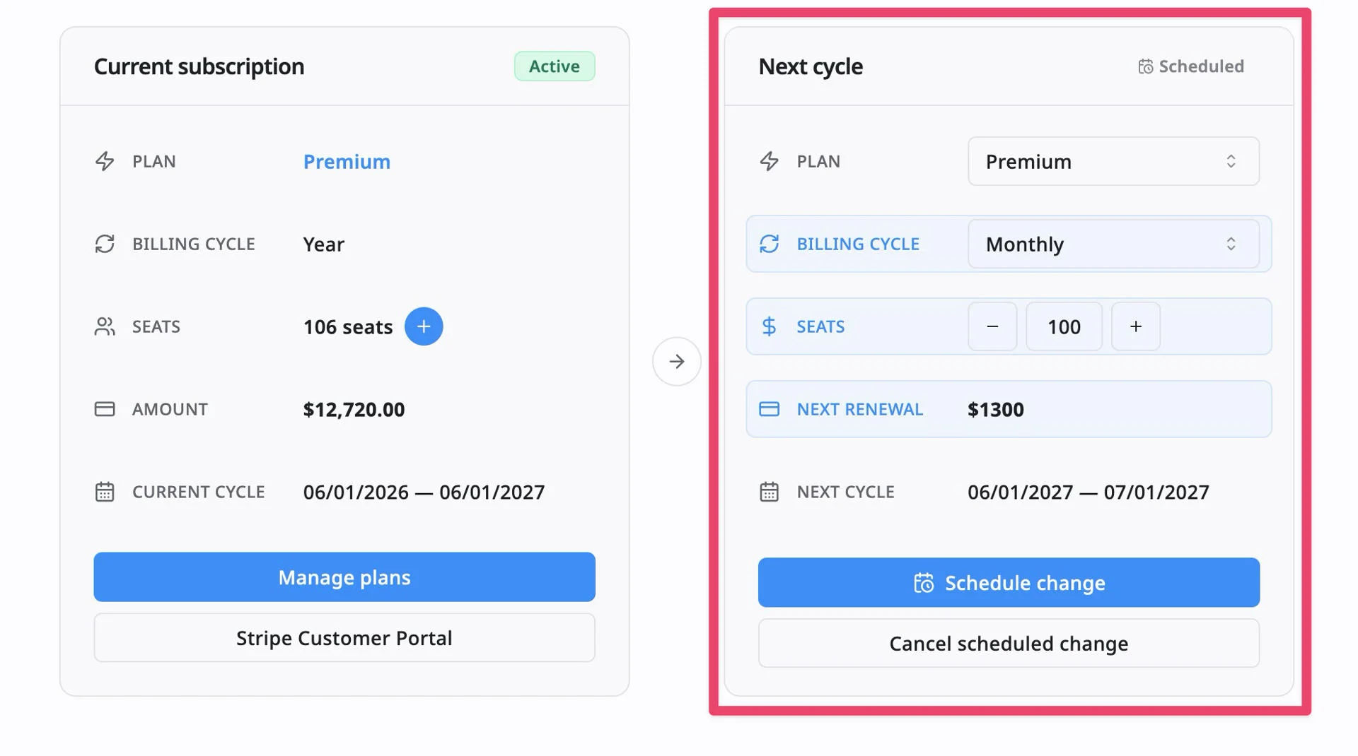 Reduce seats for the next billing cycle Reduce seats for the next billing cycle