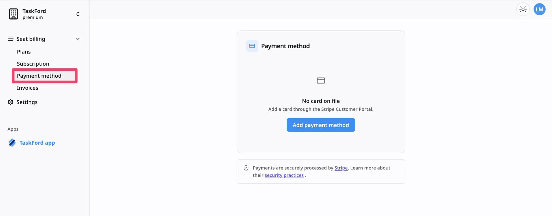 Access the Payment method Access the Payment method