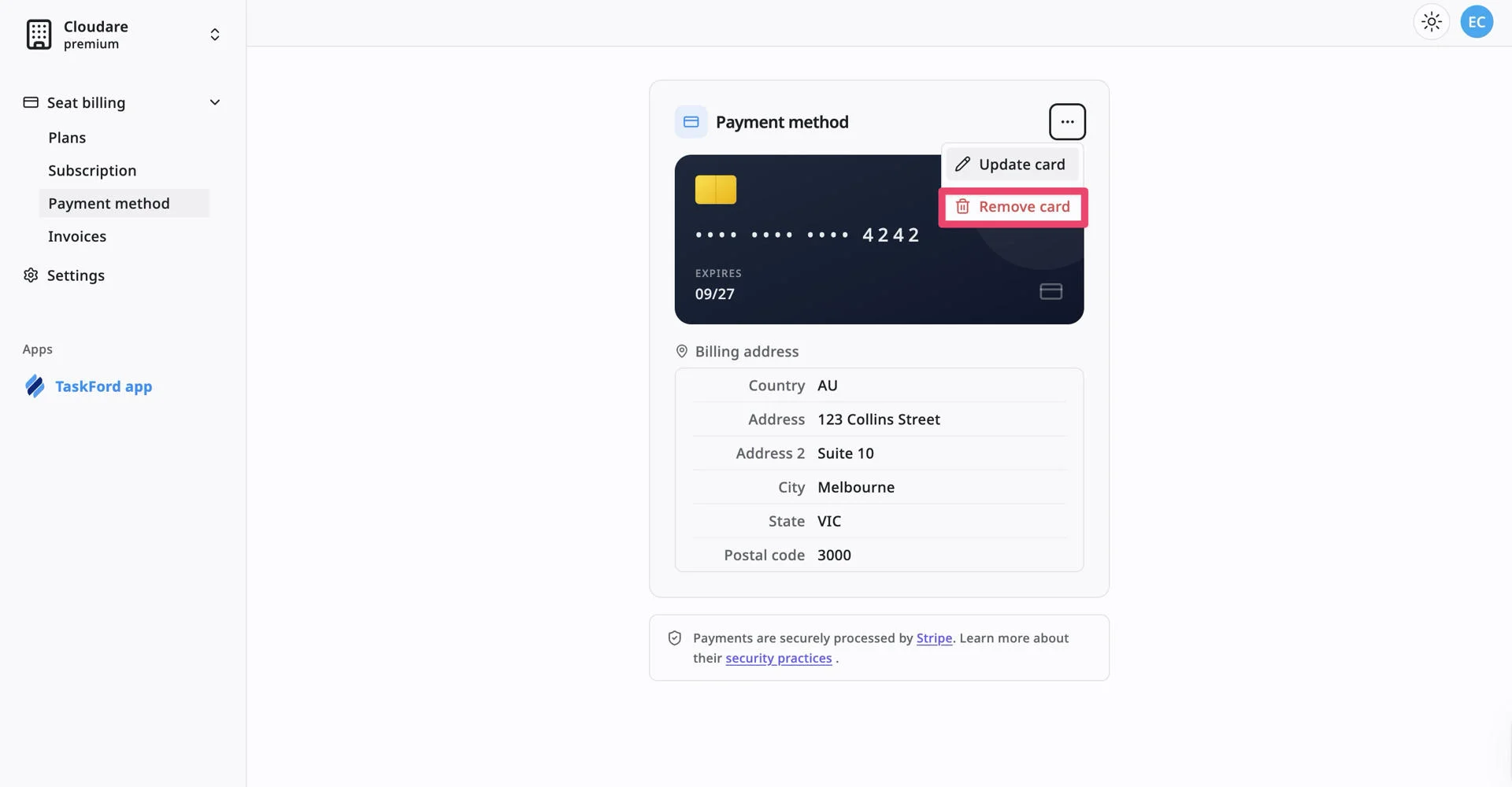 Delete a payment method 01 Delete a payment method 01