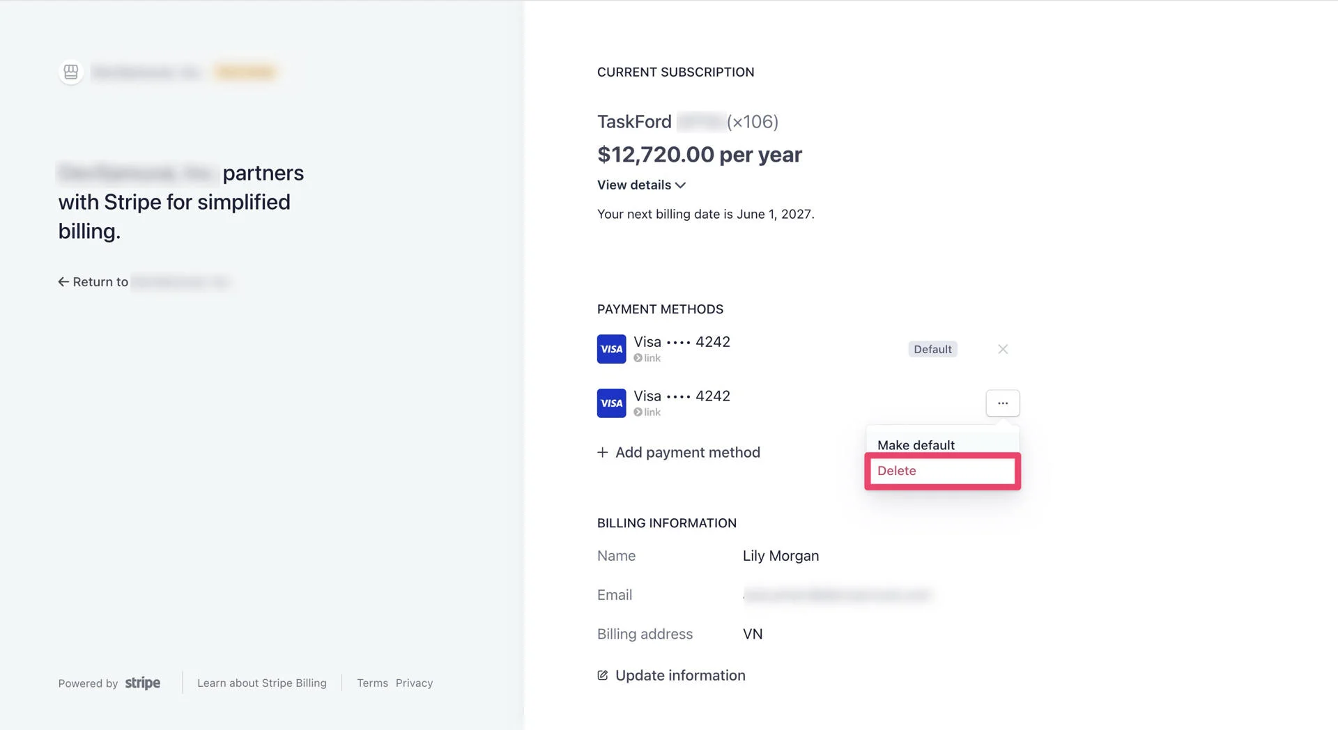 Delete a payment method 02 Delete a payment method 02