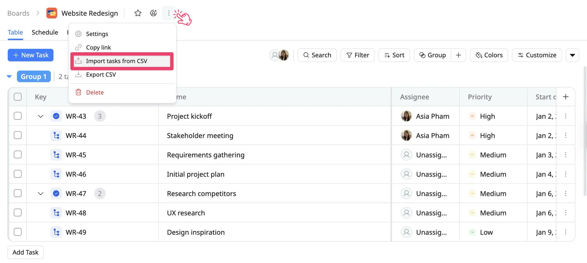 import a CSV file to the board 01 import a CSV file to the board 01