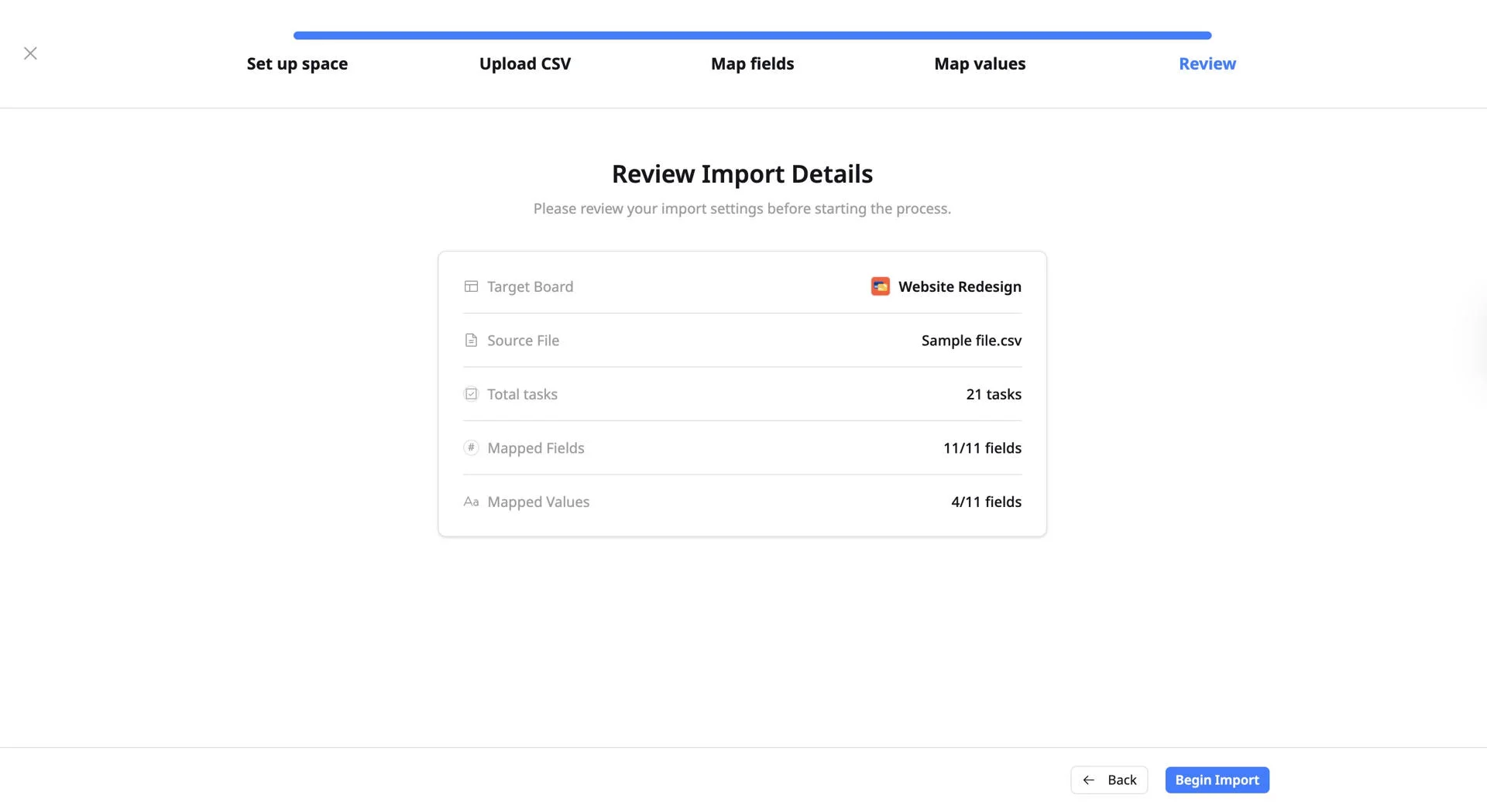 Step 5: Review import details Step 5: Review import details