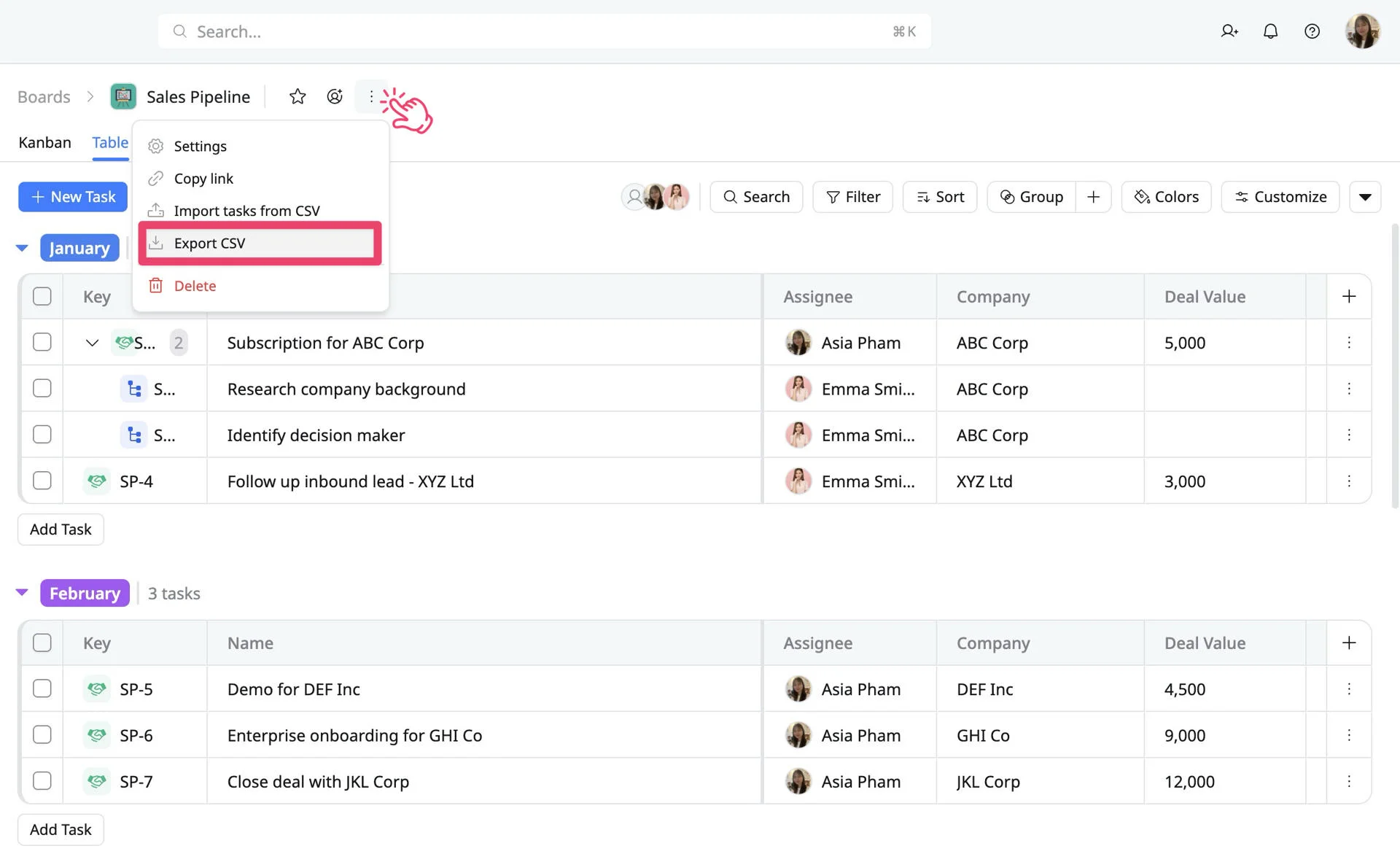 Export tasks to CSV Export tasks to CSV