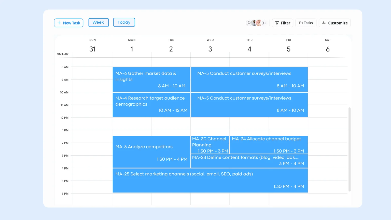calendar view for marketing campaign in taskford