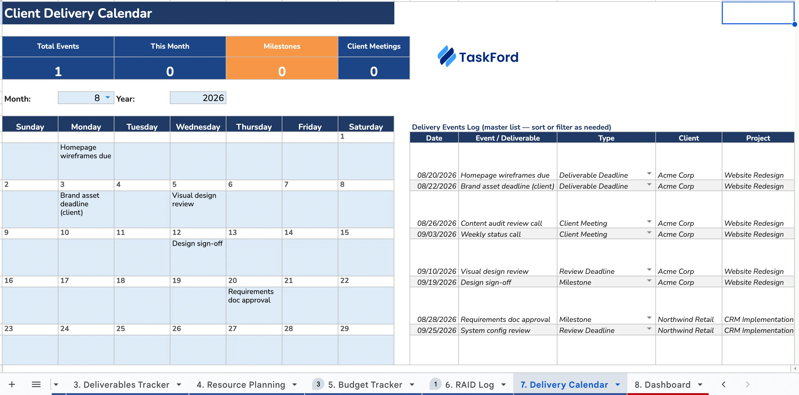 Client Delivery Calendar Template Client Delivery Calendar Template