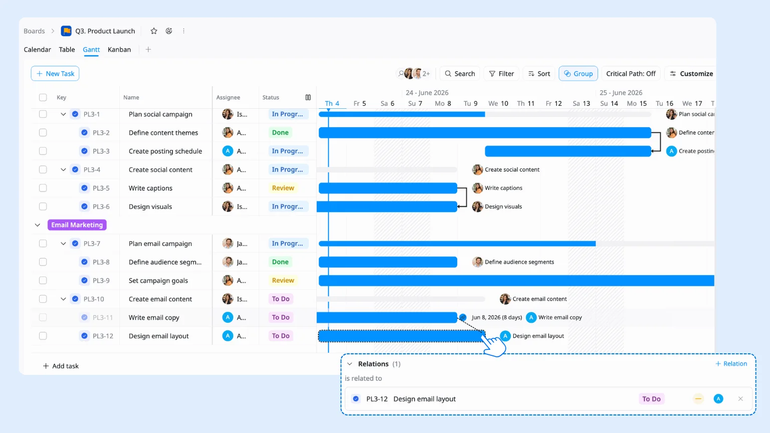 Connect dependencies in taskford