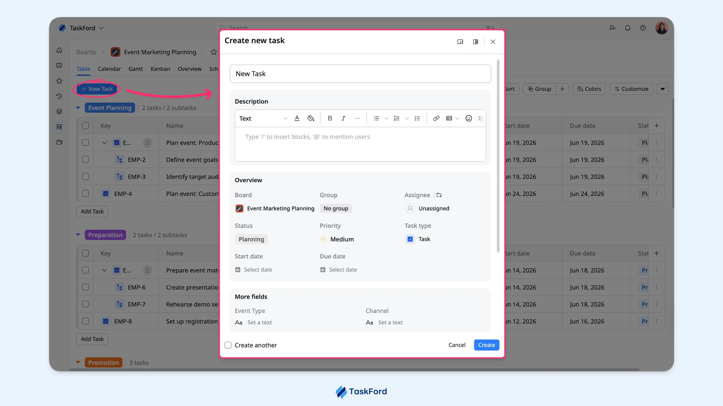 create a task create a task