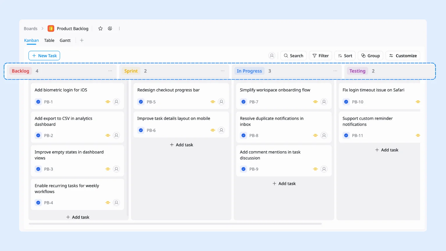define backlog management in taskford view