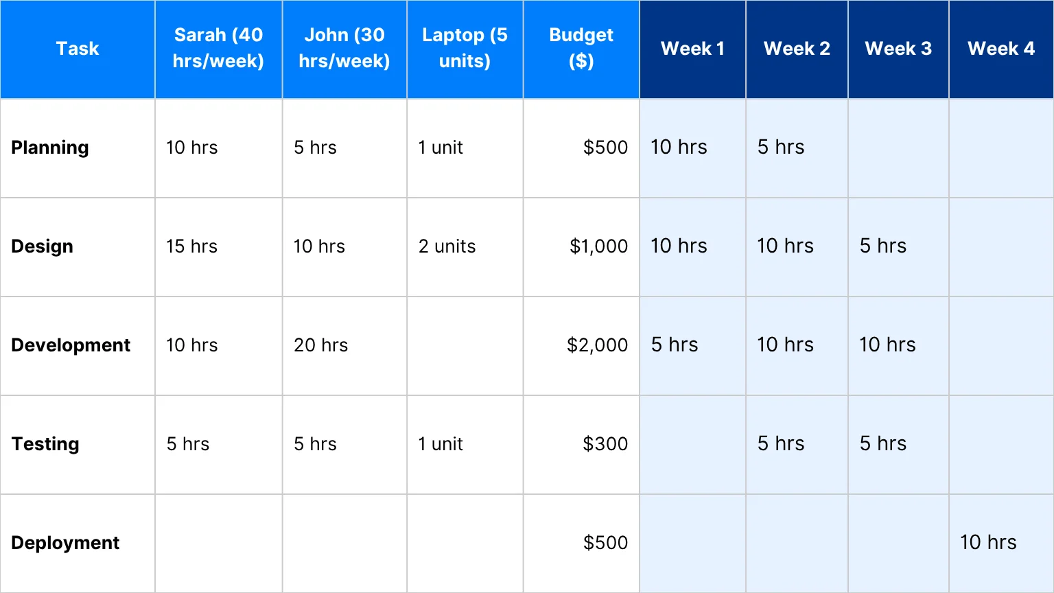 example of Resource Allocation Matrix