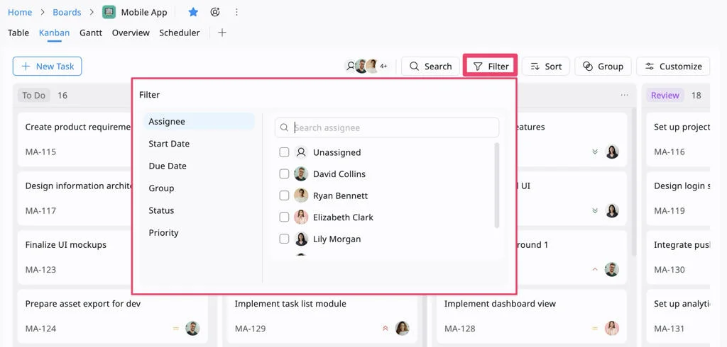 Filter tasks Filter tasks