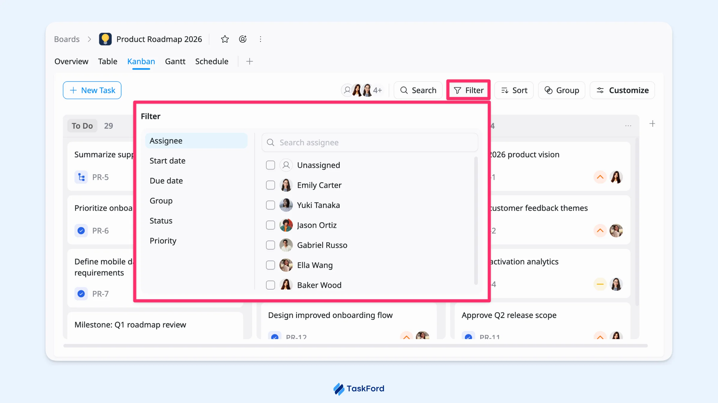 Filter tasks Filter tasks