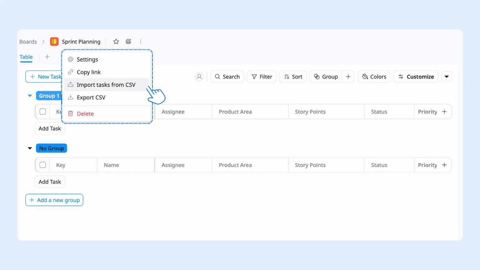 import tasks from csv to sprint planning in taskford