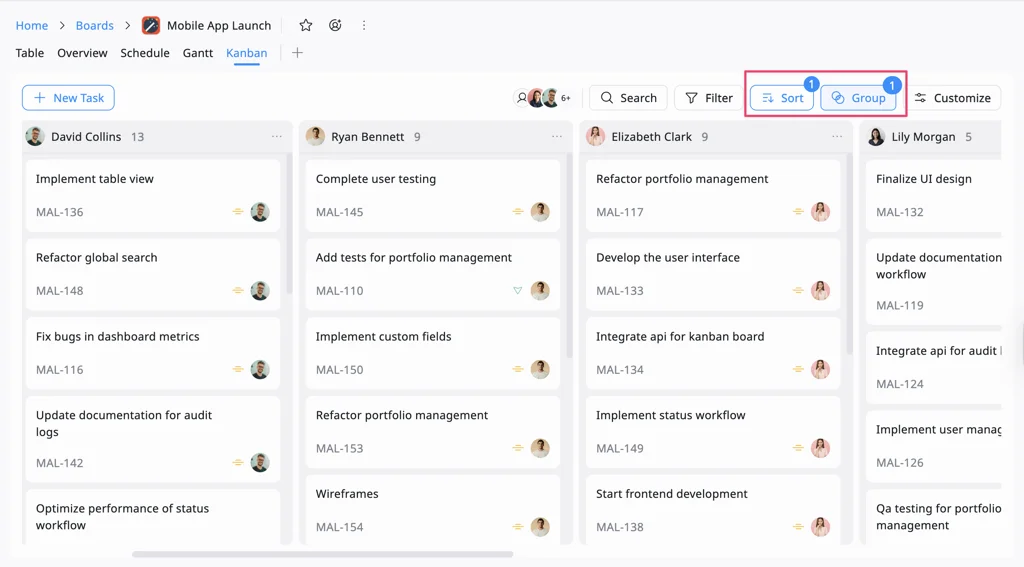 Sort and group tasks Sort and group tasks