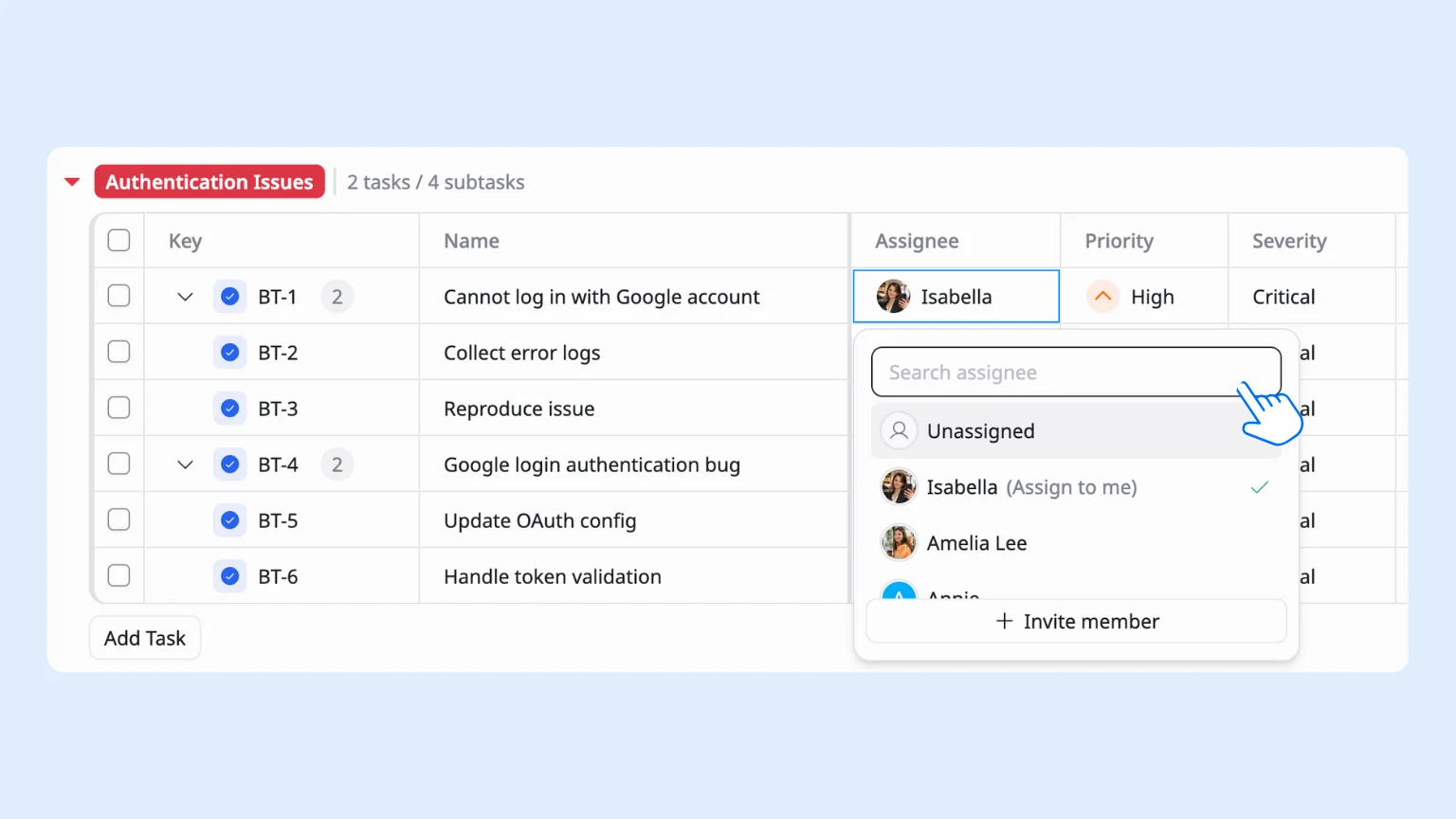 Assign ownership for bug tracking in taskford