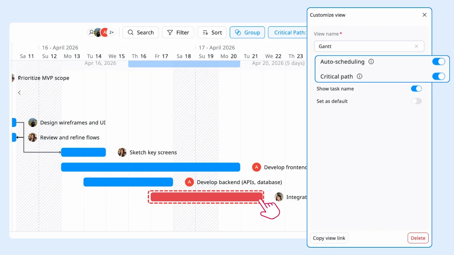 Identify the Auto-Scheduling in taskford