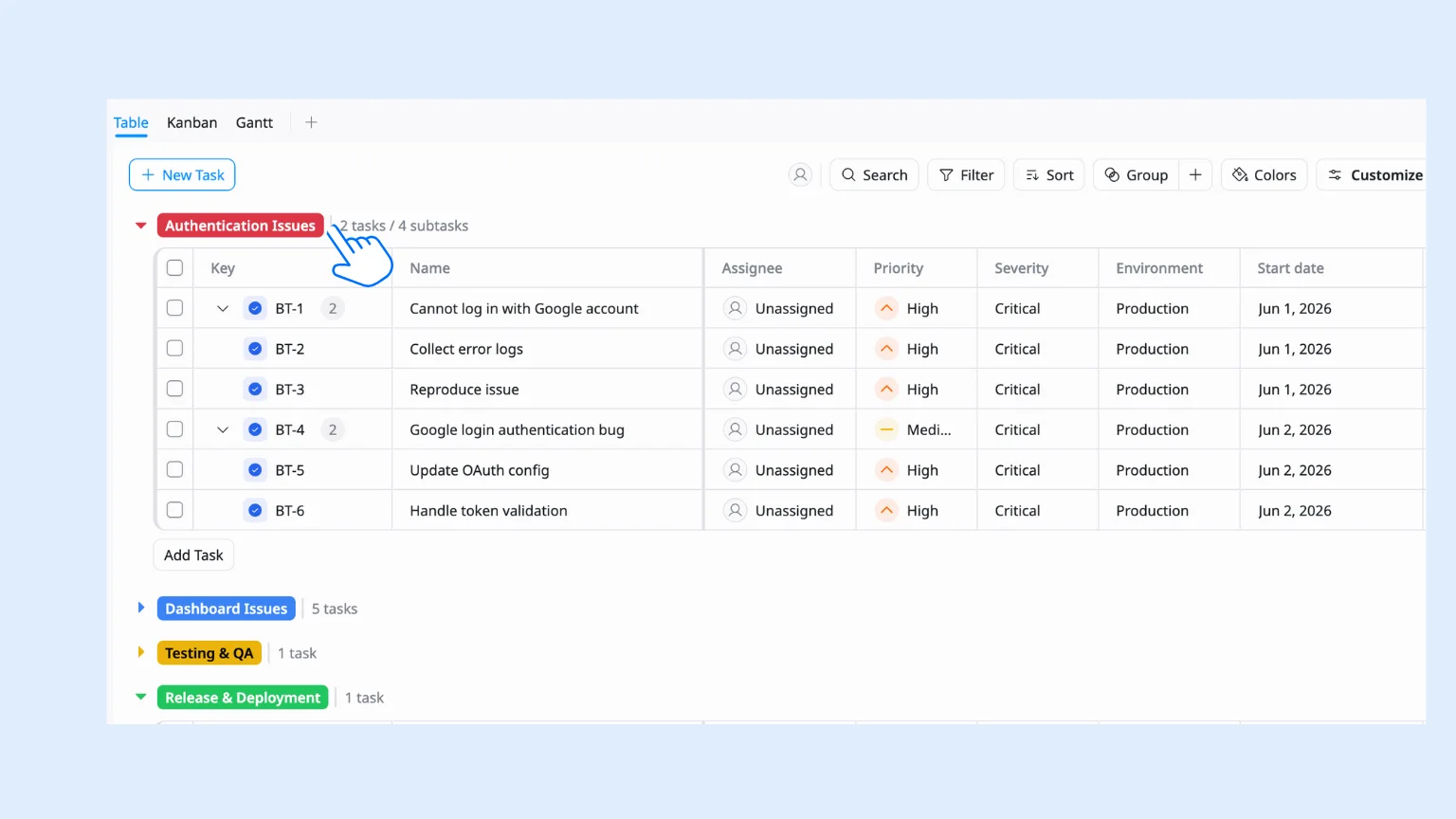Organize bugs into groups