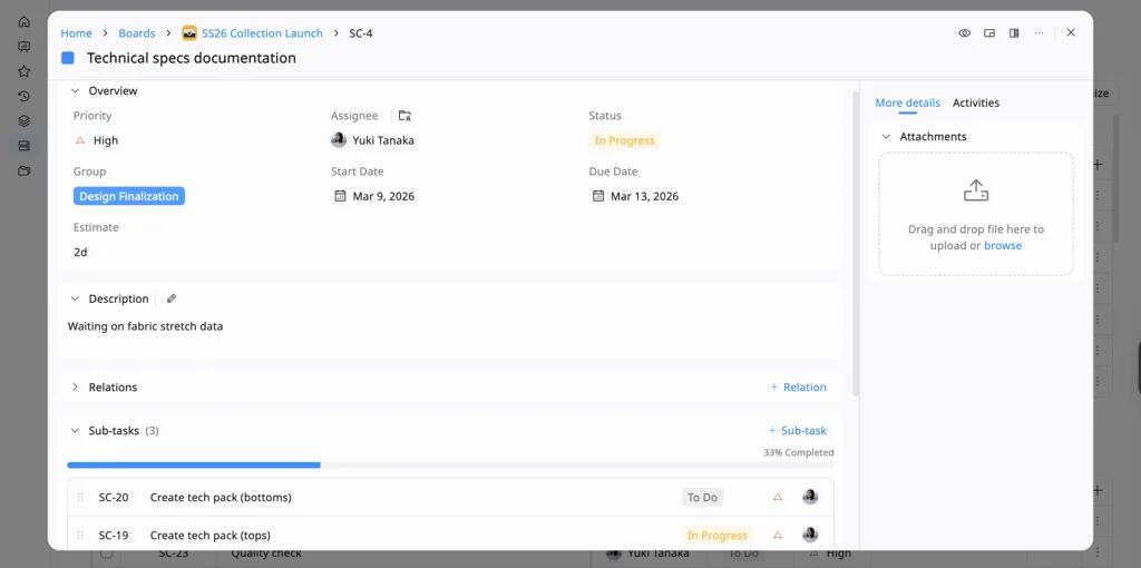 Task details panel Task details panel