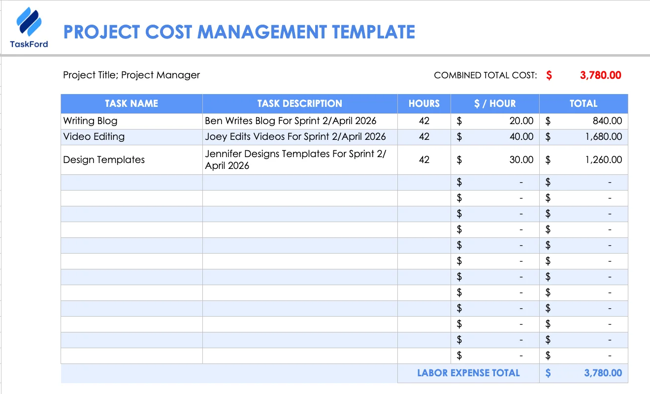 Project Cost Management Template