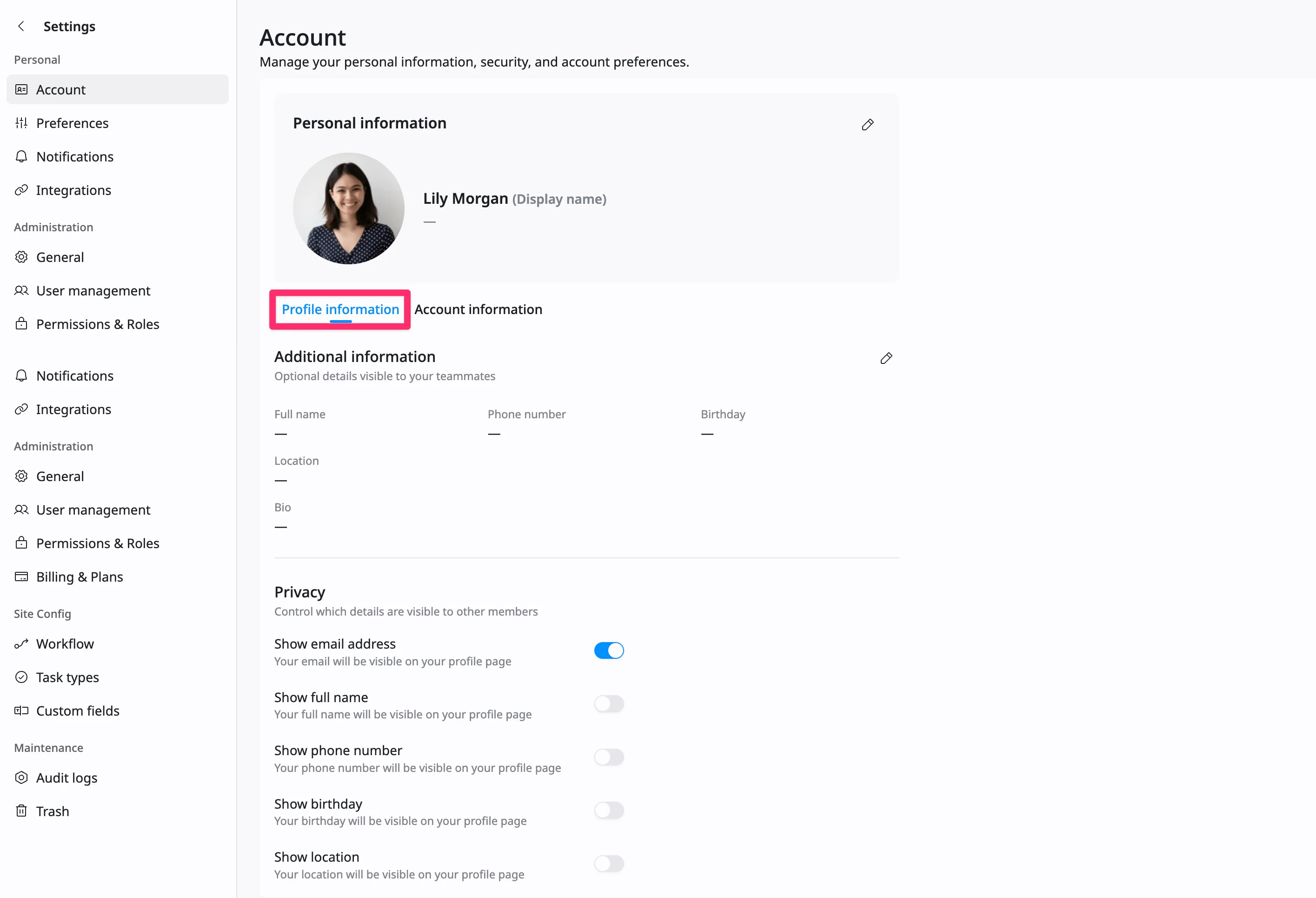 Manage profile information Manage profile information