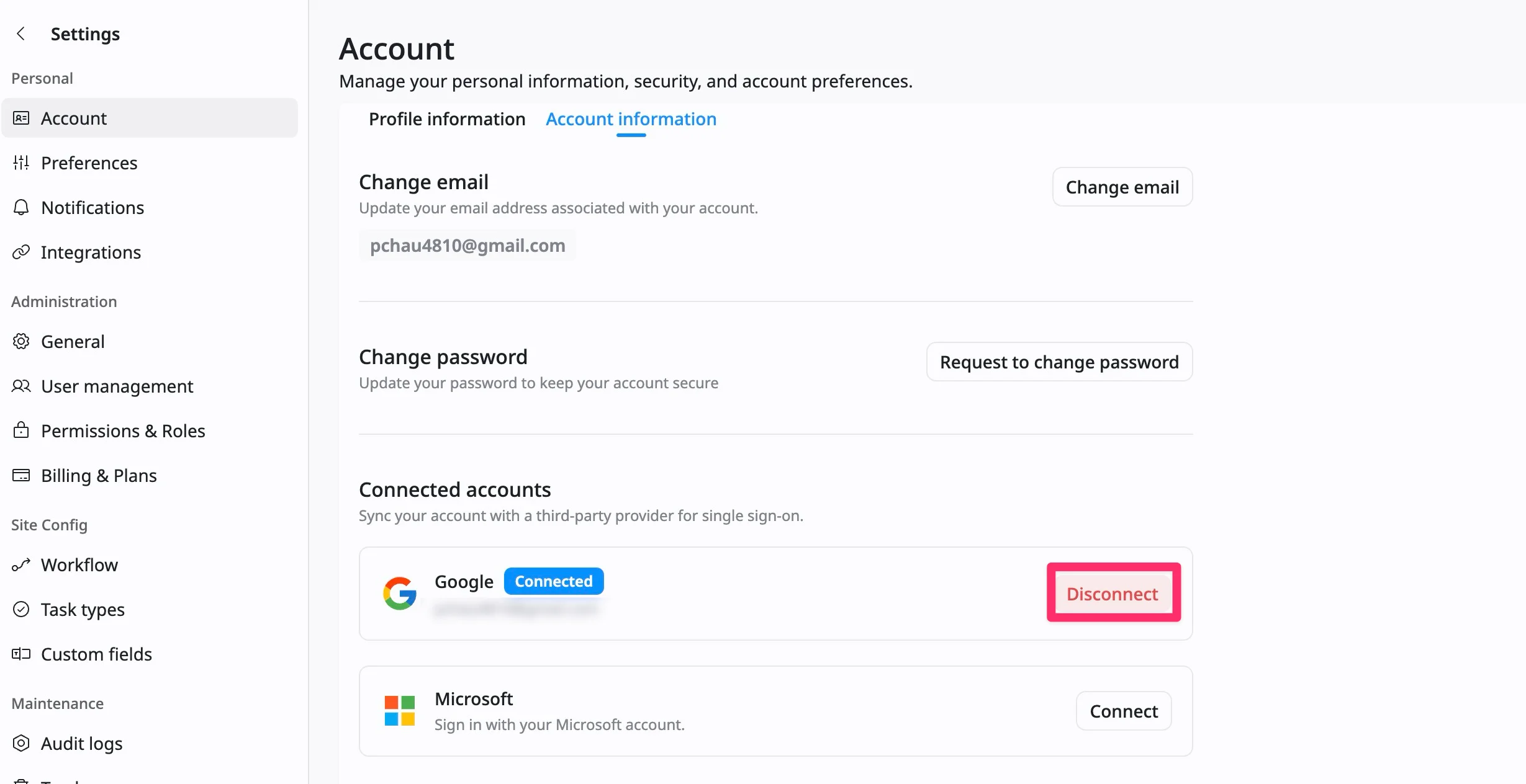 Disconnect an account Disconnect an account