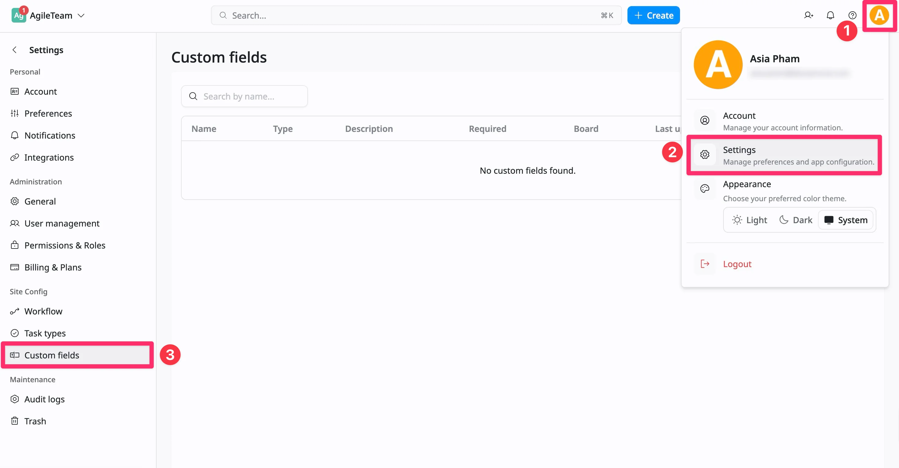 Access custom fields settings Access custom fields settings