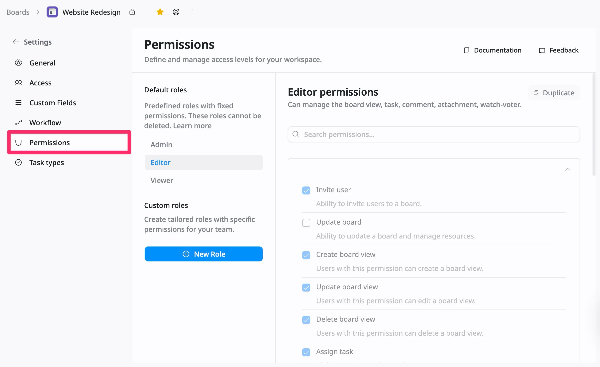 Board permission settings Board permission settings