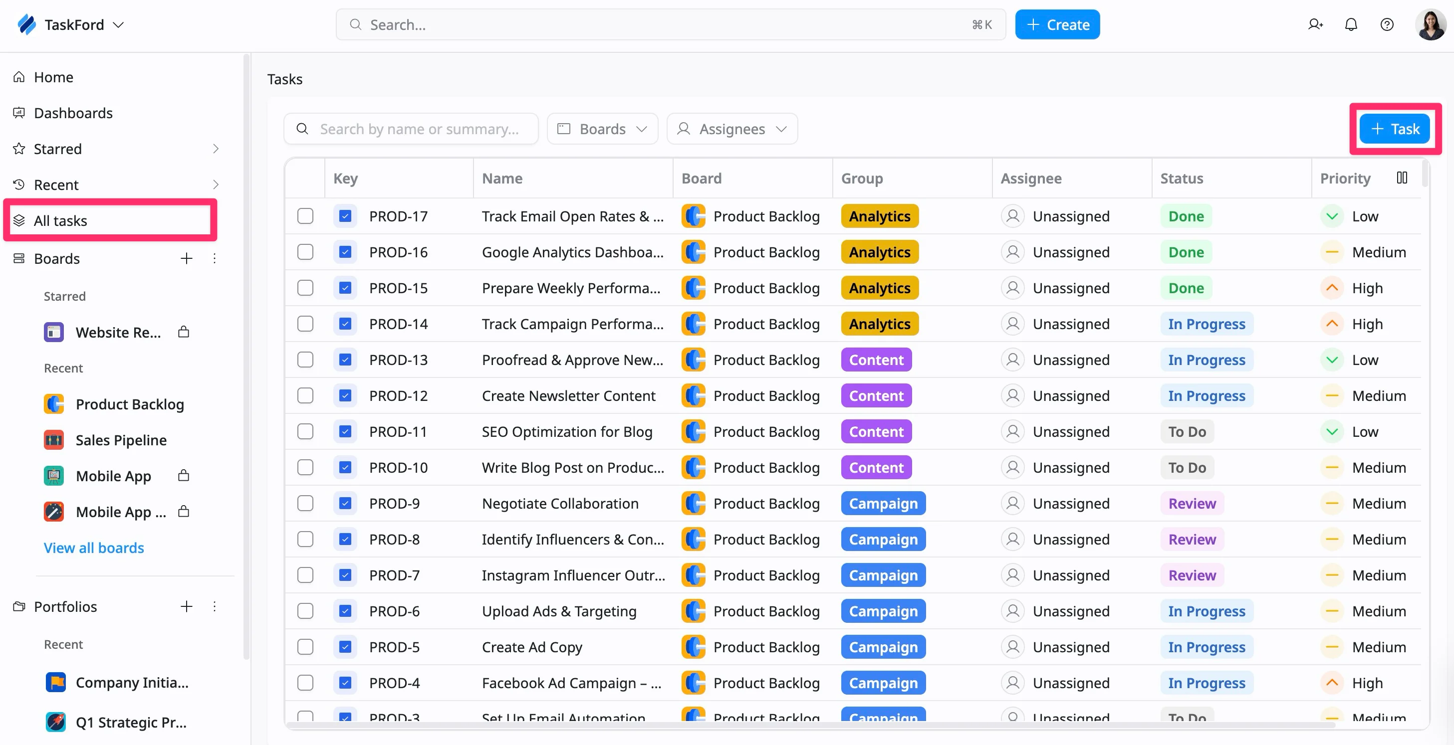 Create a task from All tasks page 01 Create a task from All tasks page 01