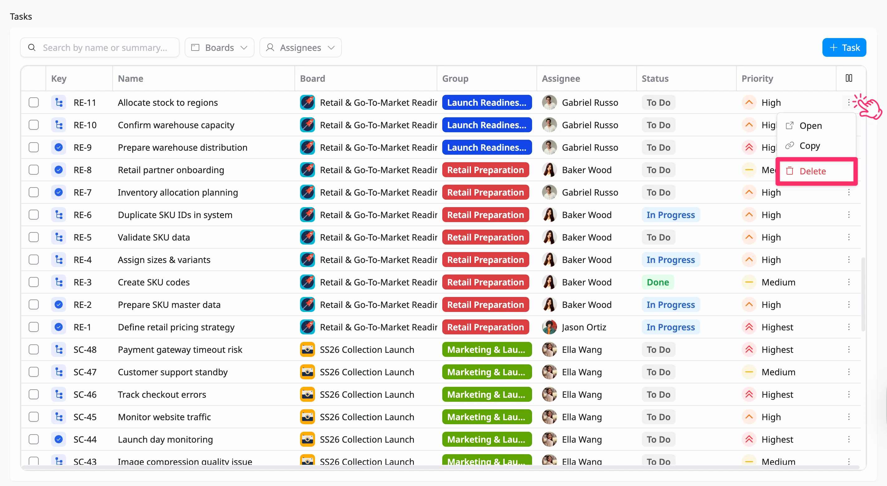 Delete tasks Delete tasks