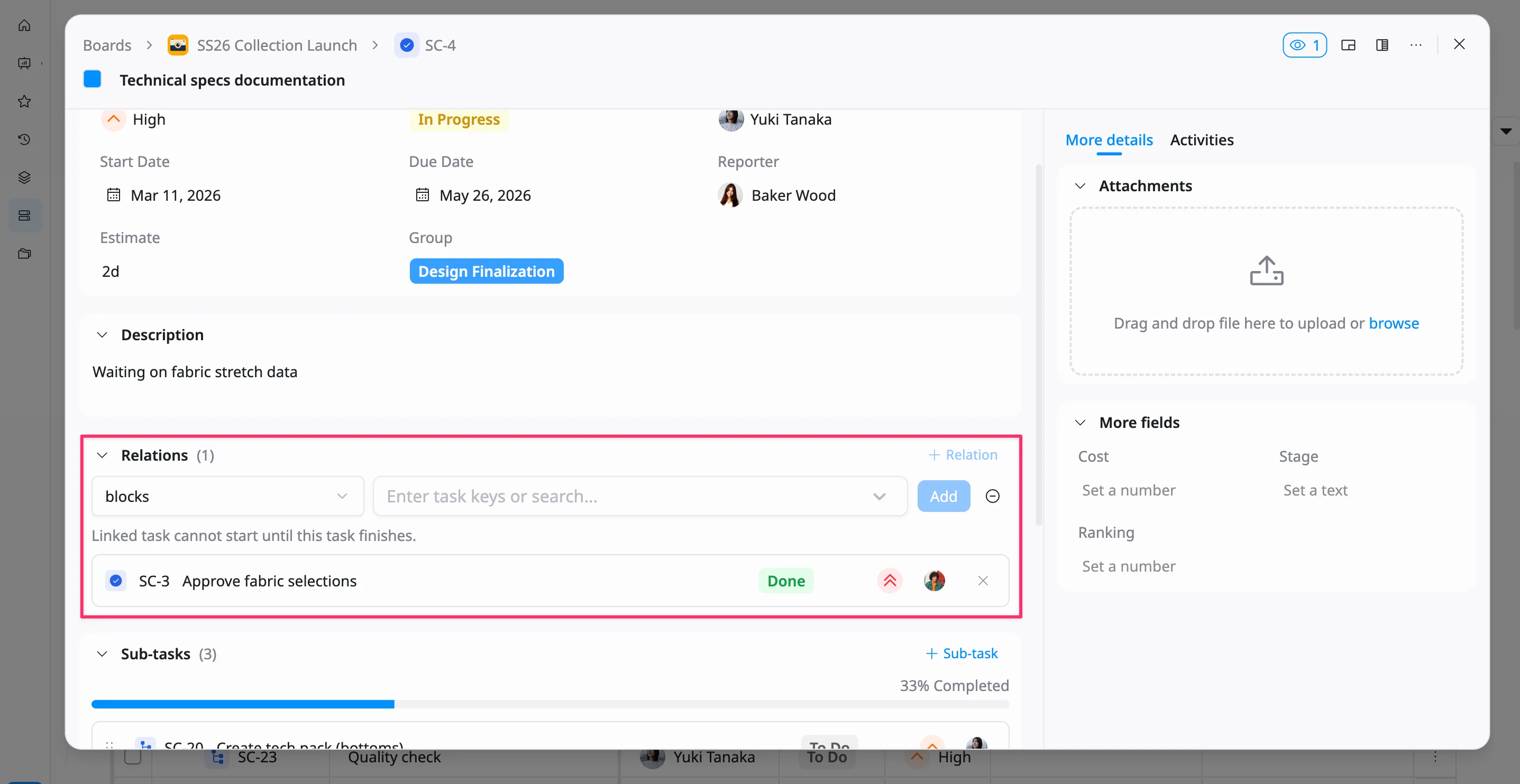Create a task relation Create a task relation