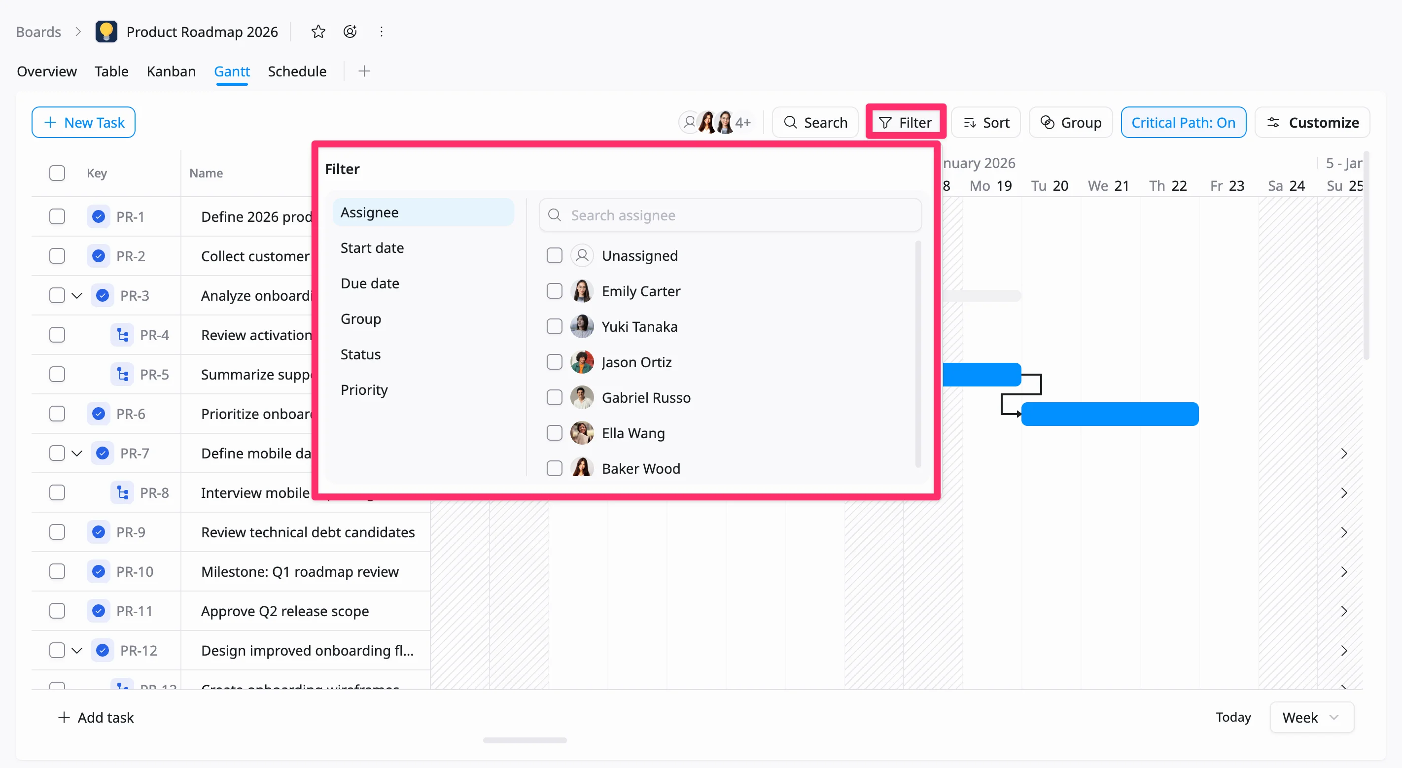 Filter tasks Filter tasks