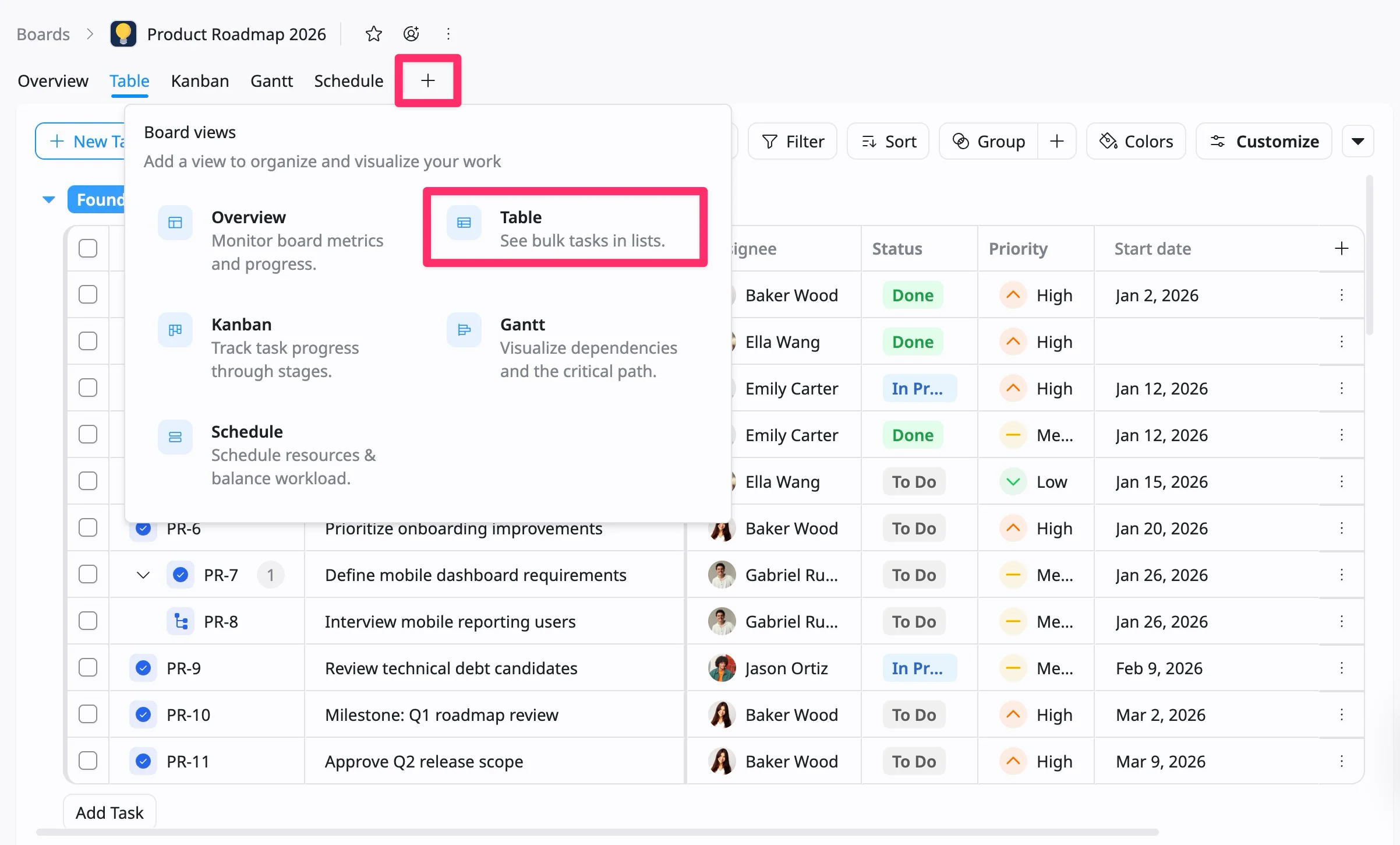 Create a Table view Create a Table view