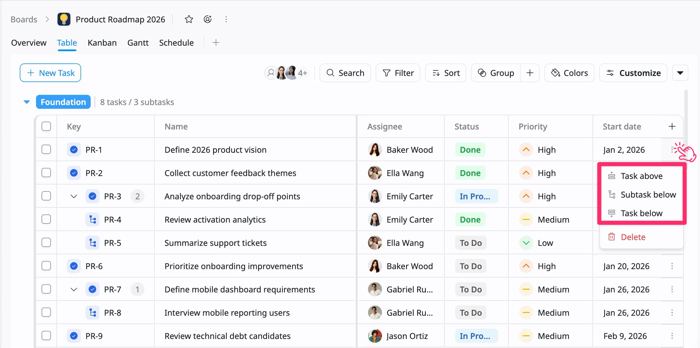 Add tasks or subtasks Add tasks or subtasks