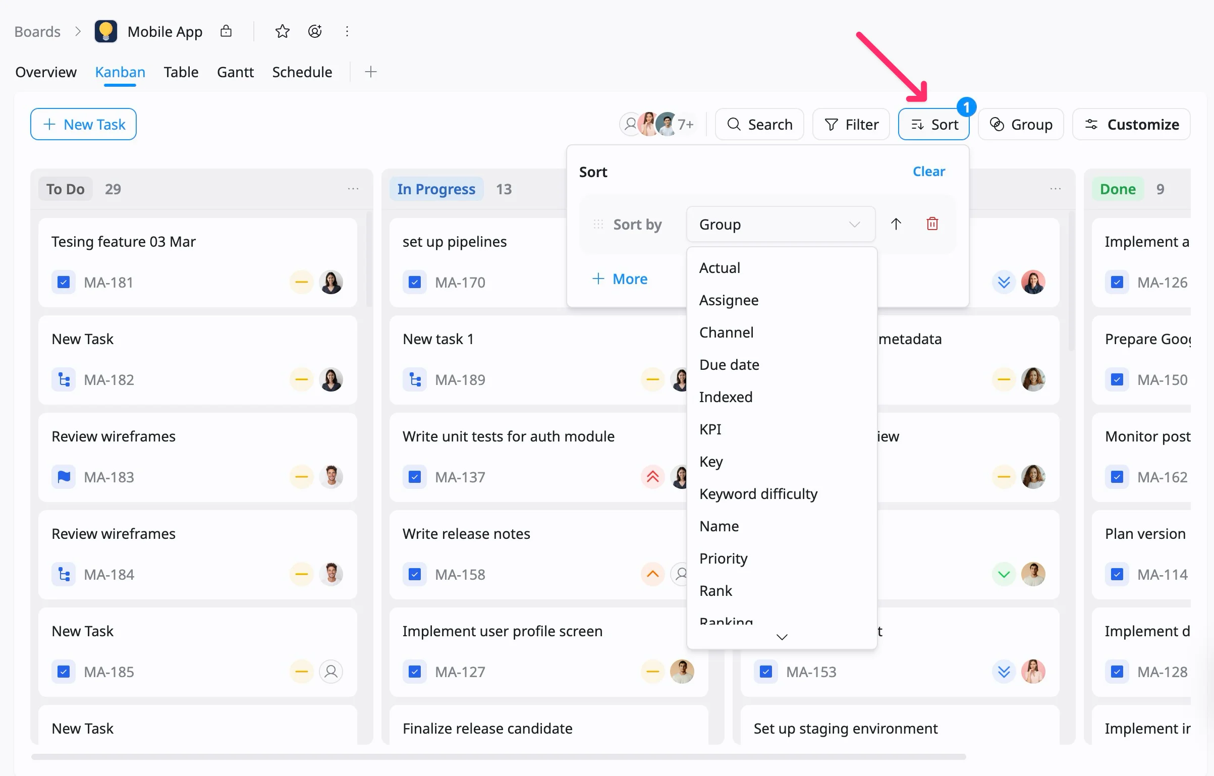 Sort tasks Sort tasks