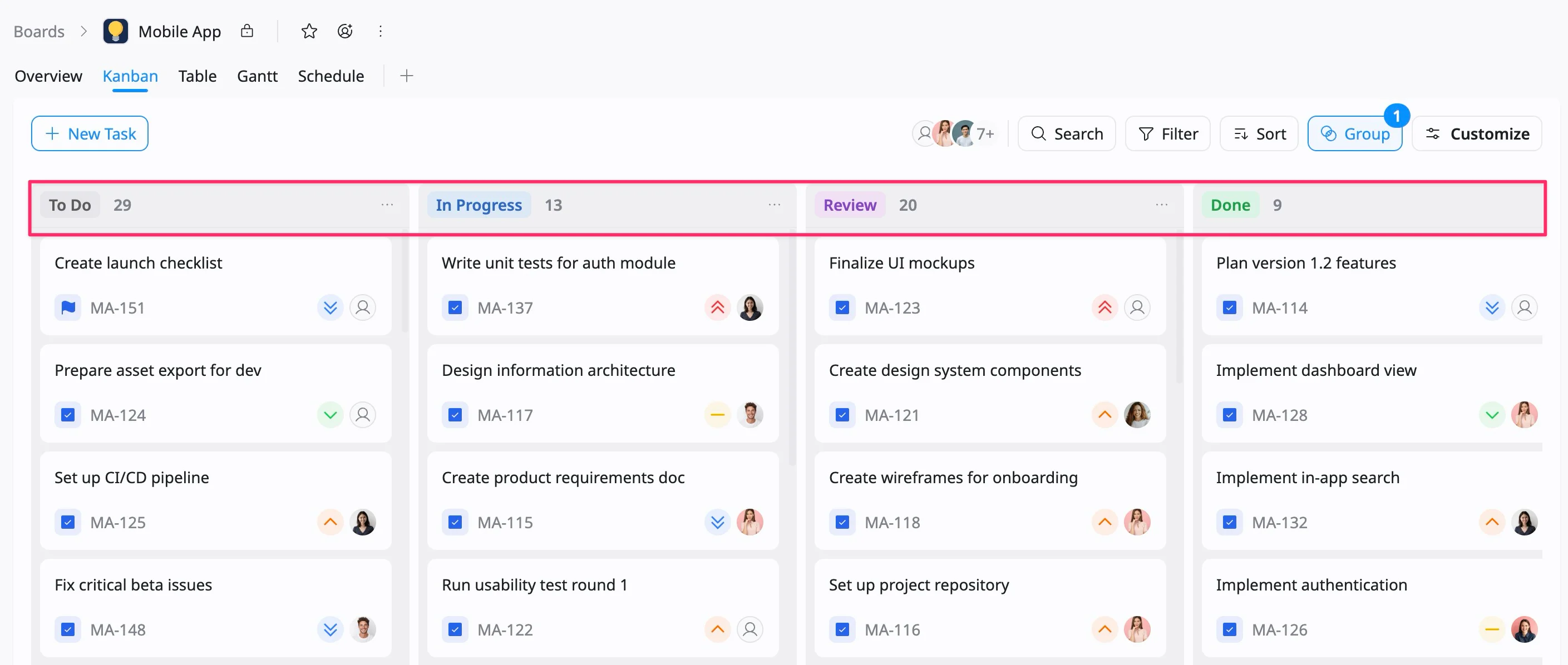 group tasks by Status group tasks by Status