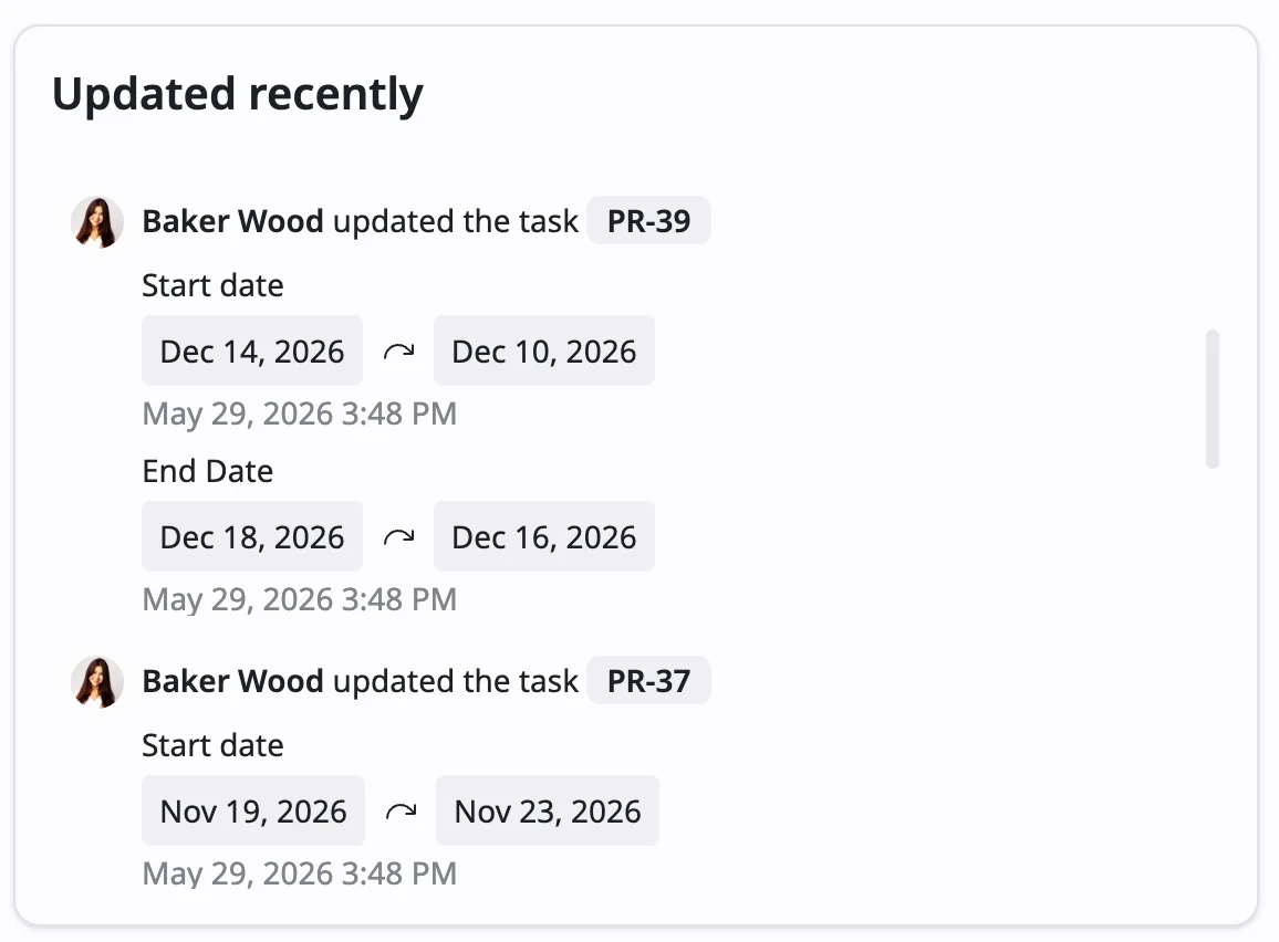 Updated recently section Updated recently section