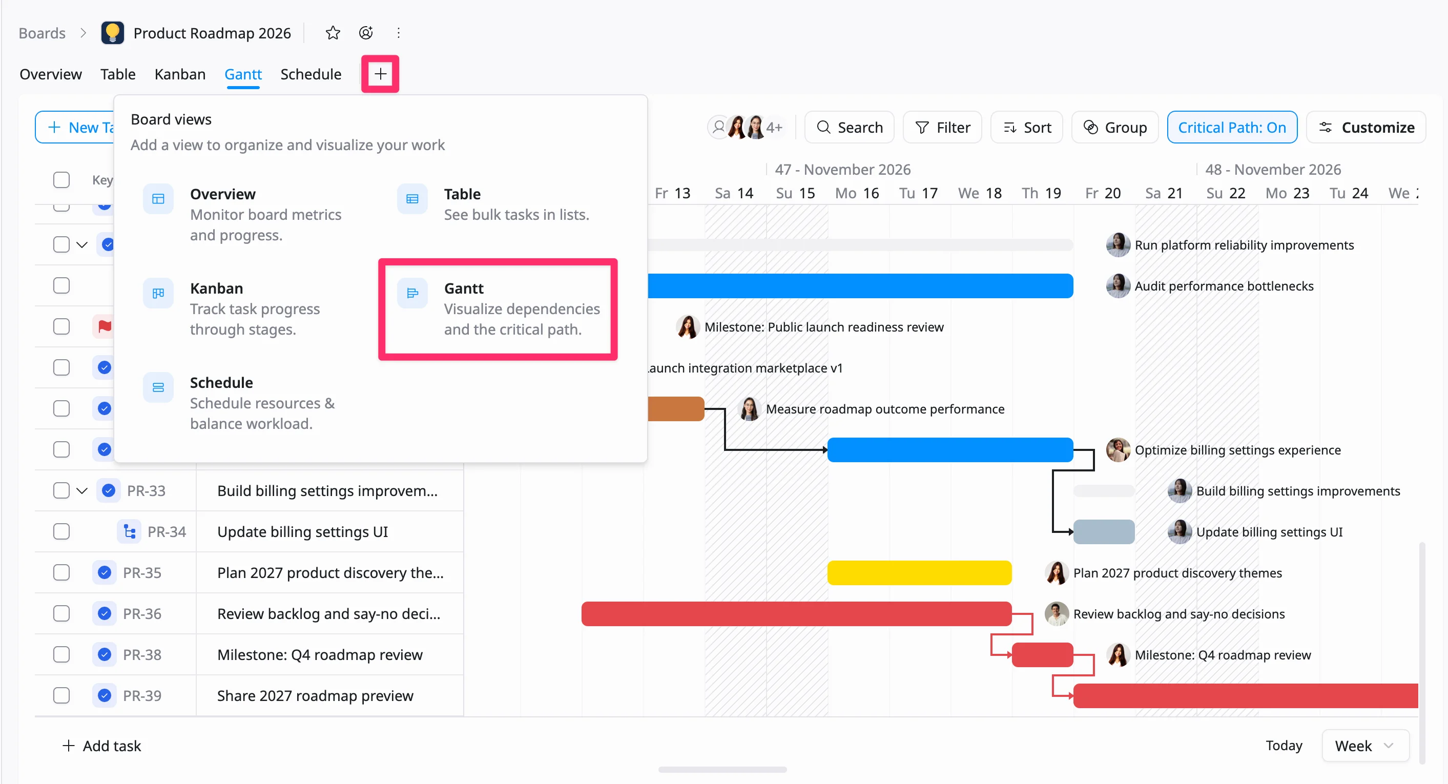 create a Gantt view create a Gantt view