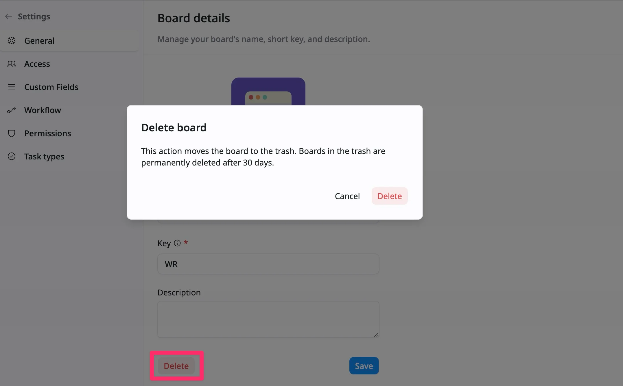 Delete a board Delete a board