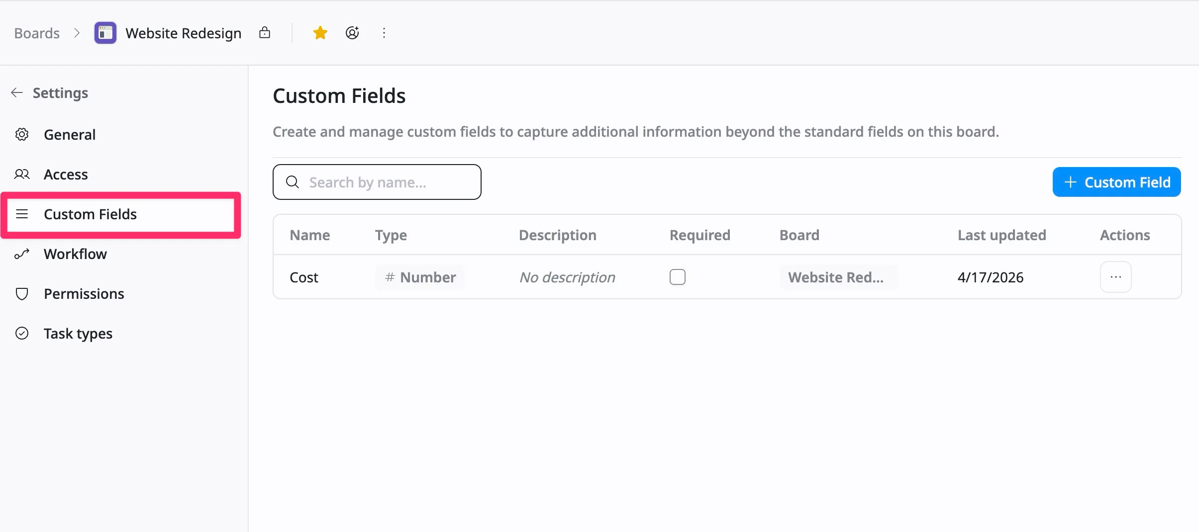 Access the Board custom fields Access the Board custom fields