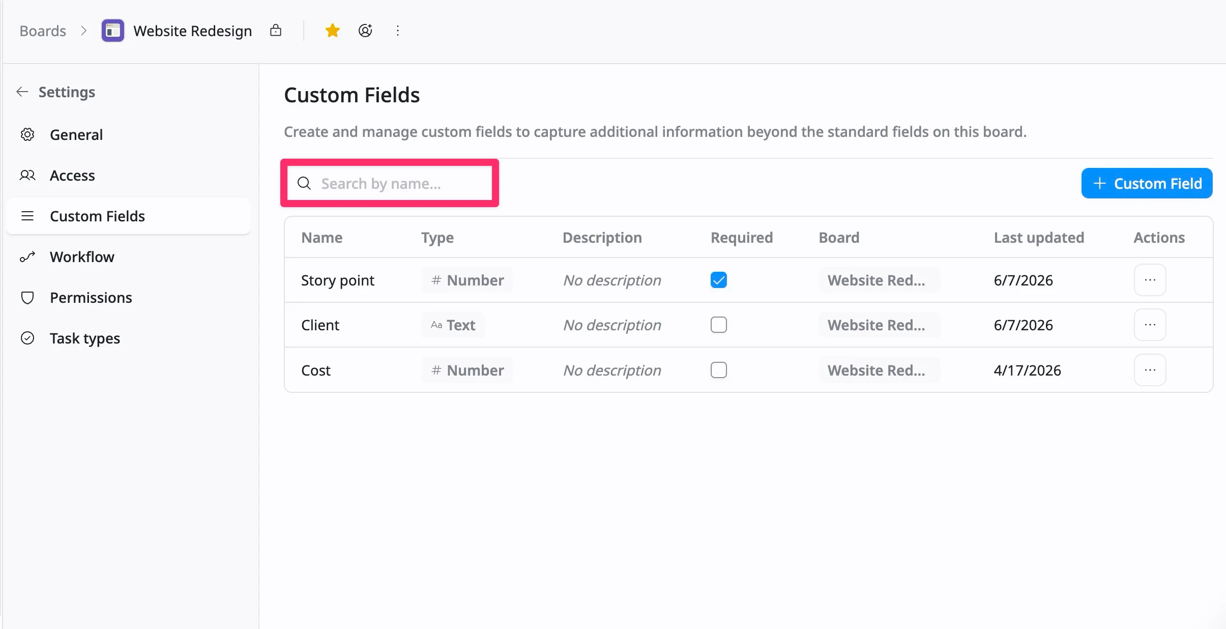 Search for custom fields Search for custom fields