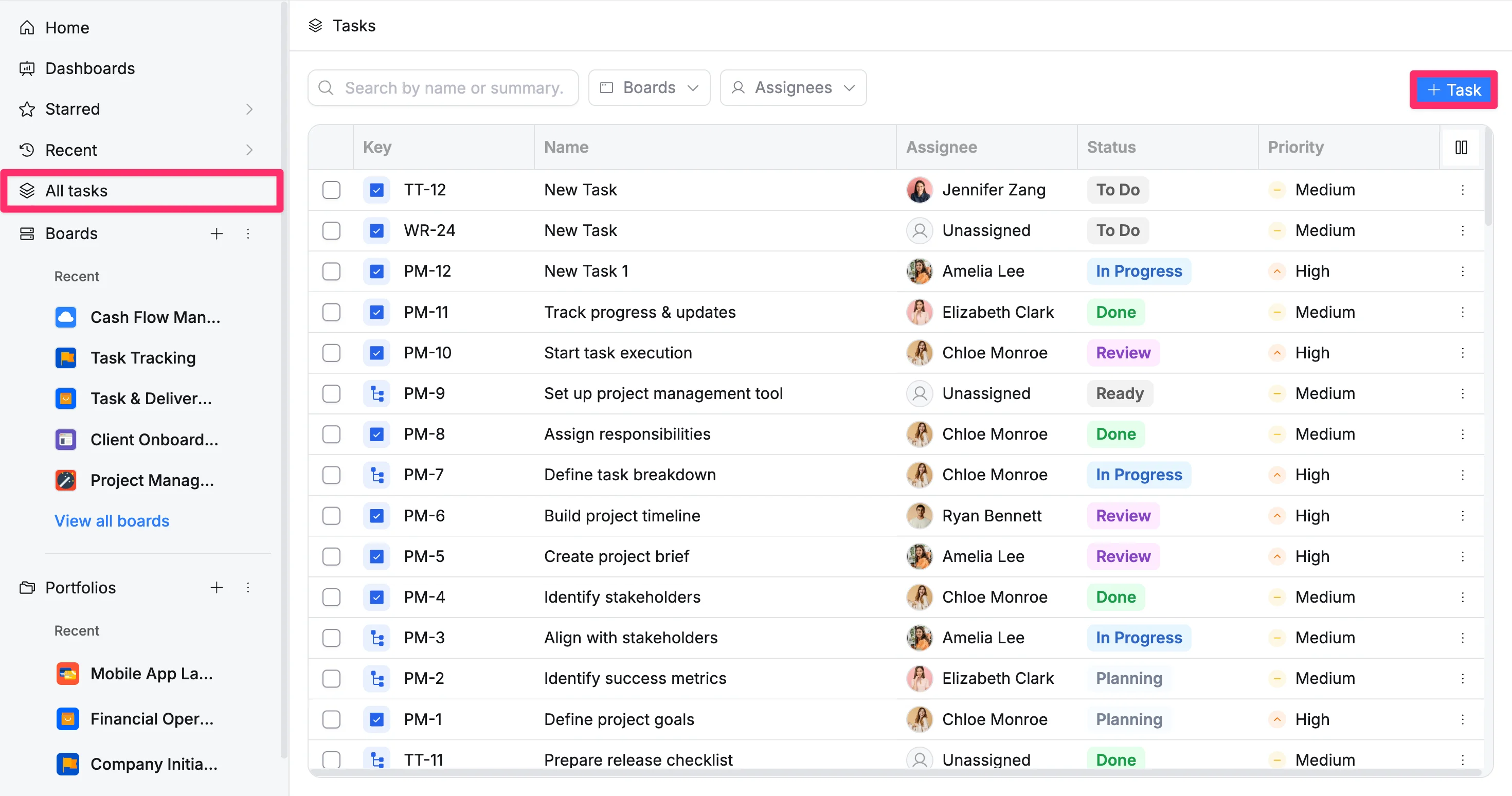 All tasks page All tasks page