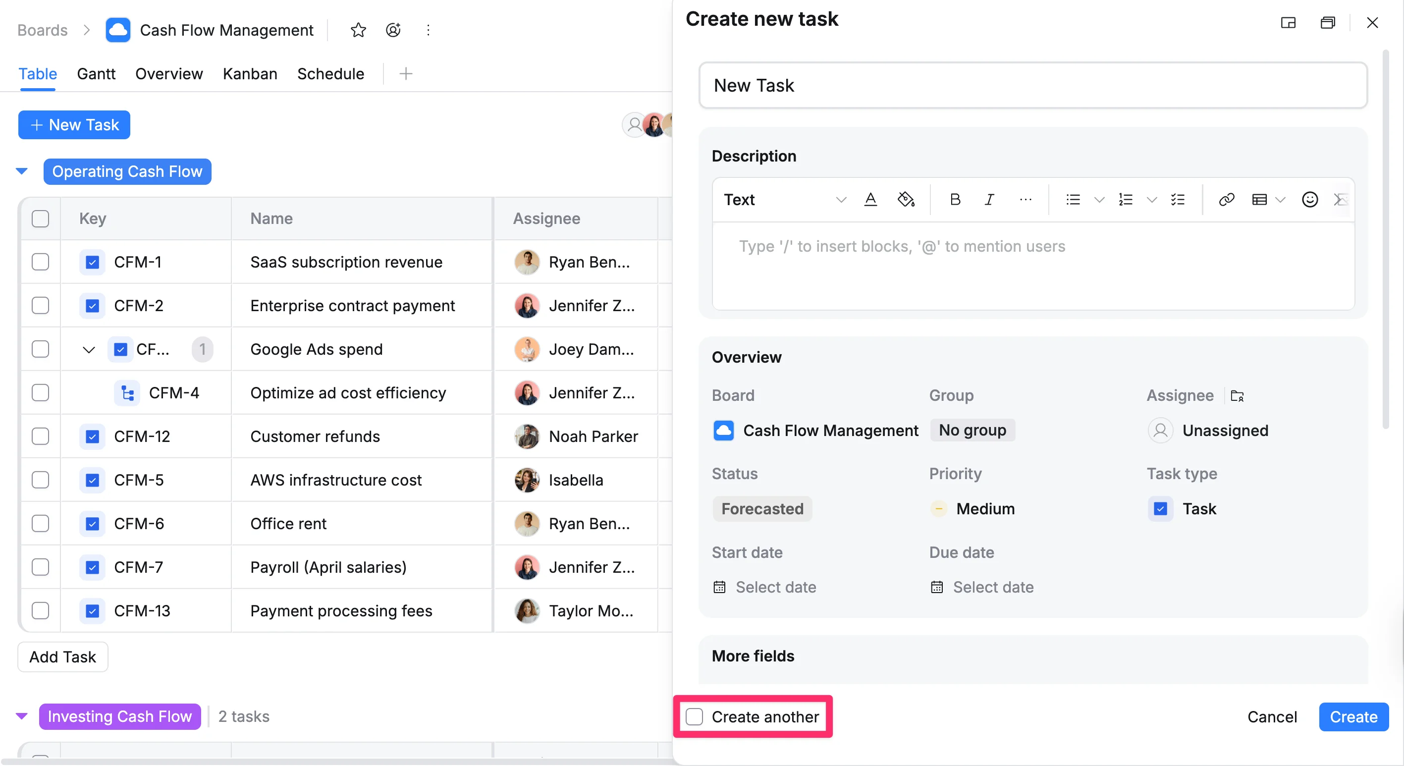 Create tasks continuously Create tasks continuously