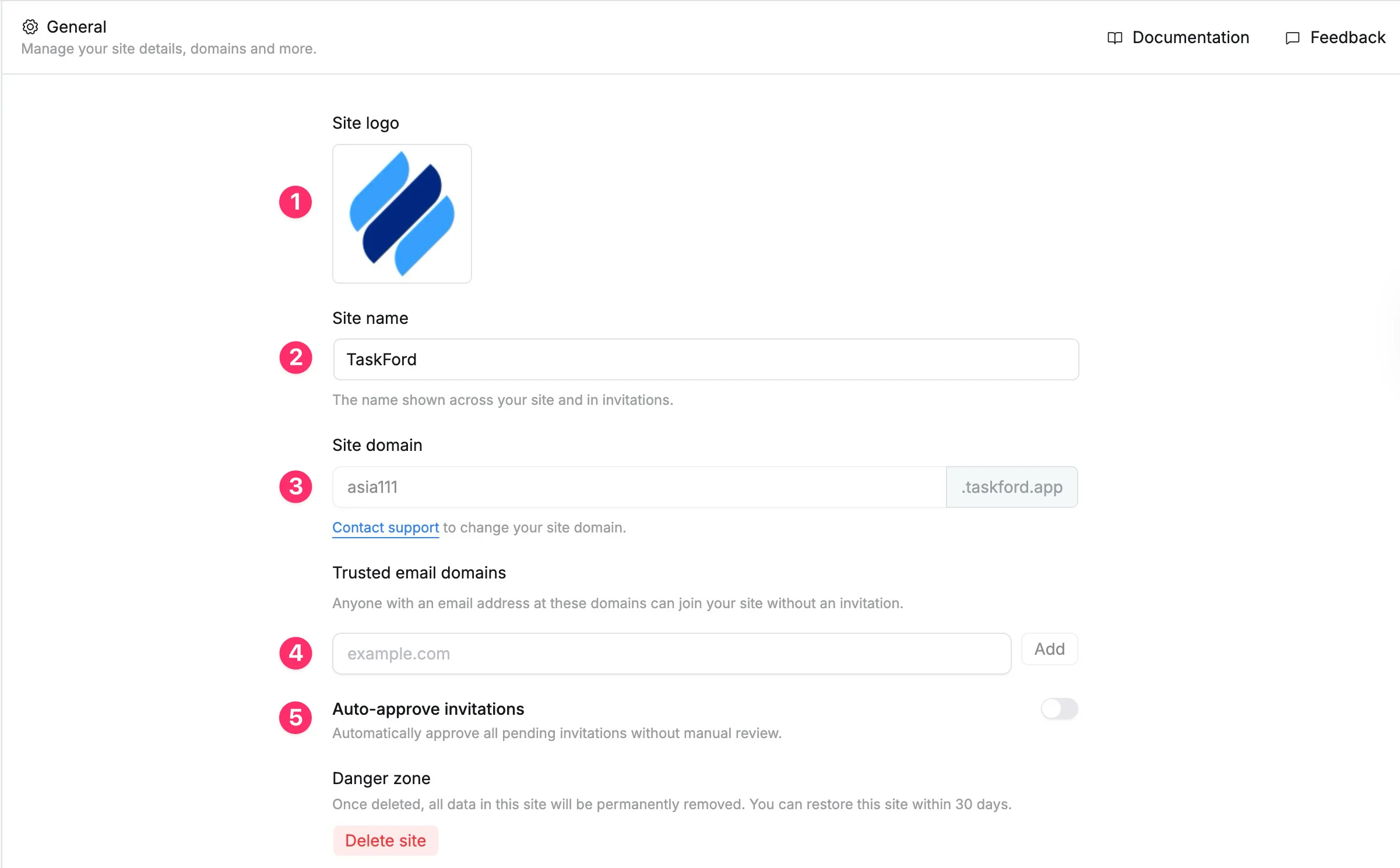 Customize site details Customize site details