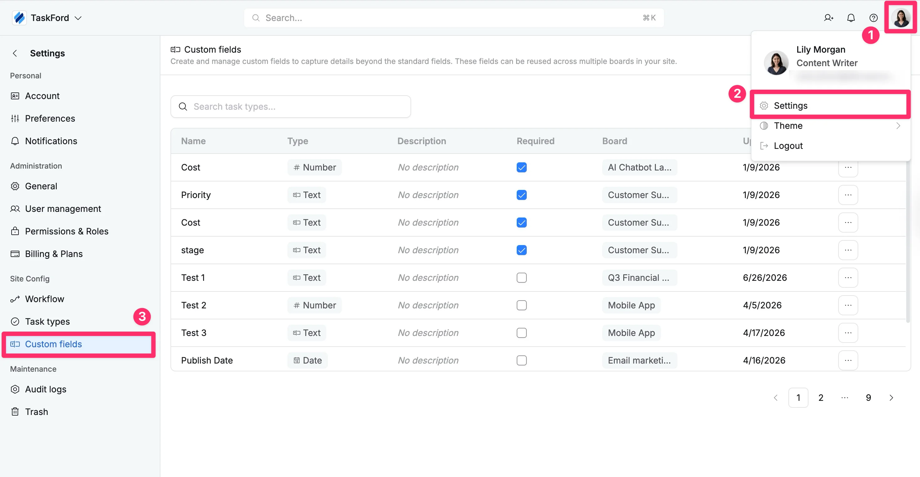 Access custom fields settings Access custom fields settings