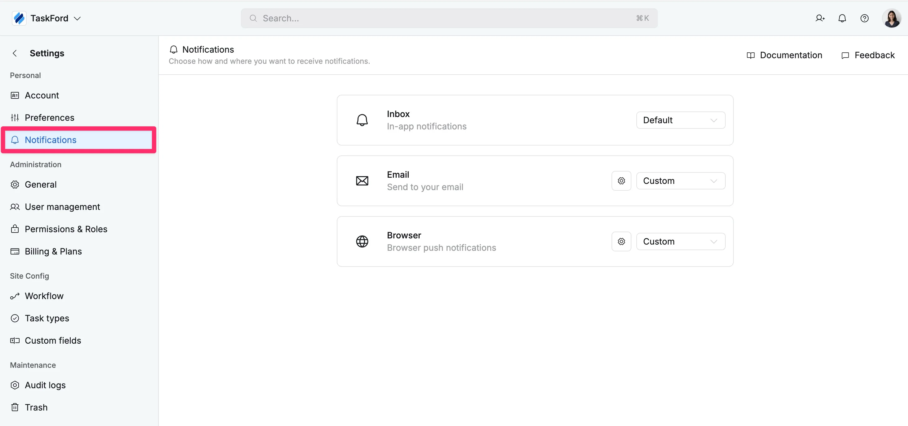 Access notification settings Access notification settings