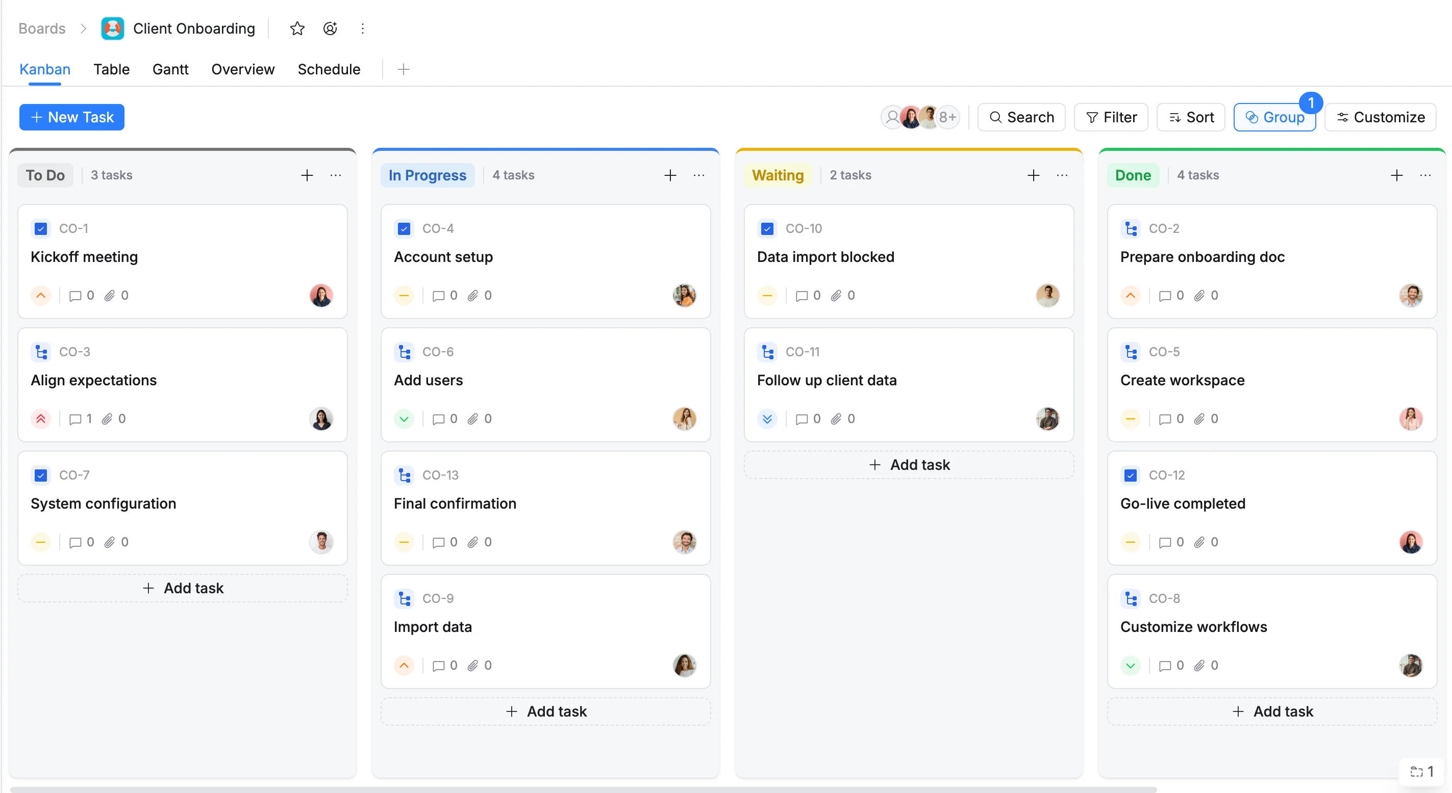 Kanban view in TaskFord Kanban view in TaskFord