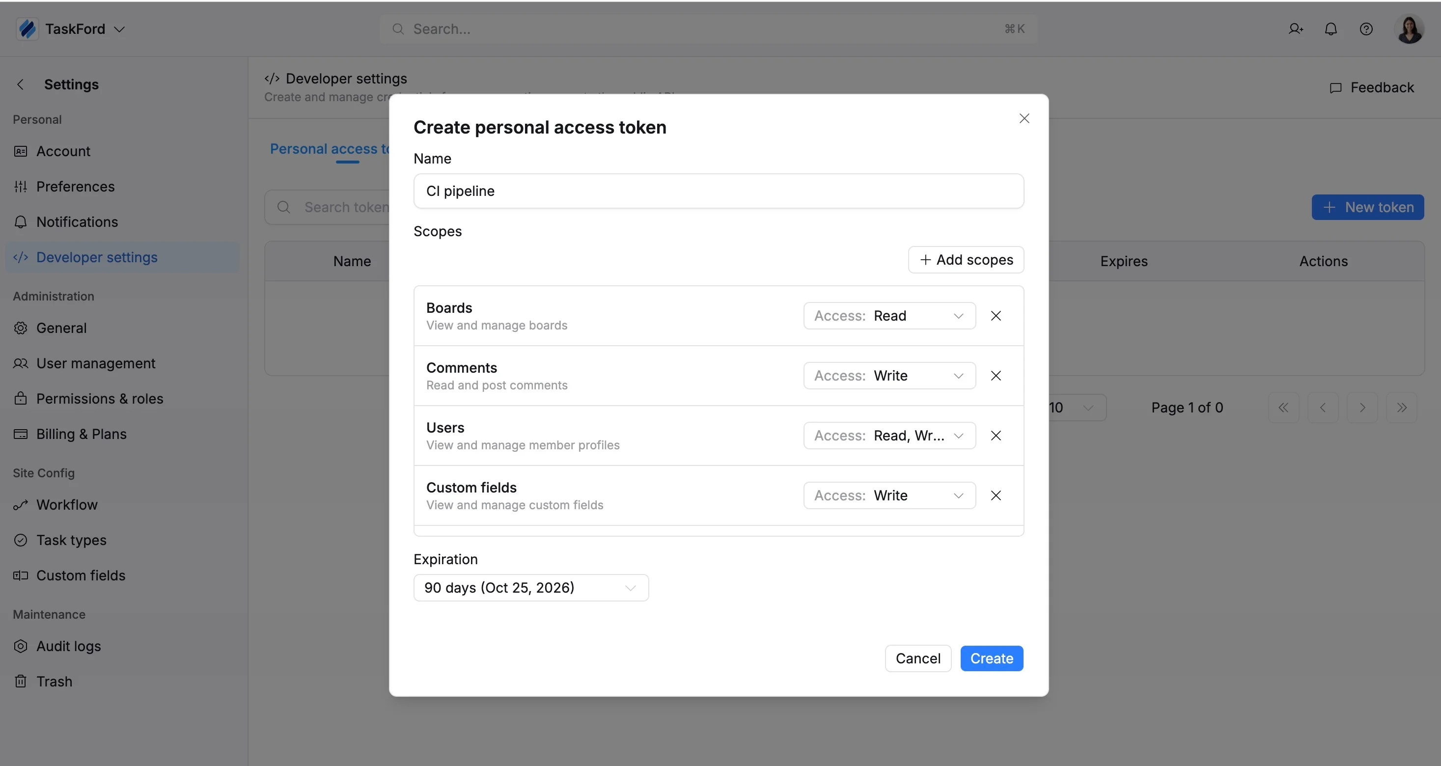 Create a token Create a token
