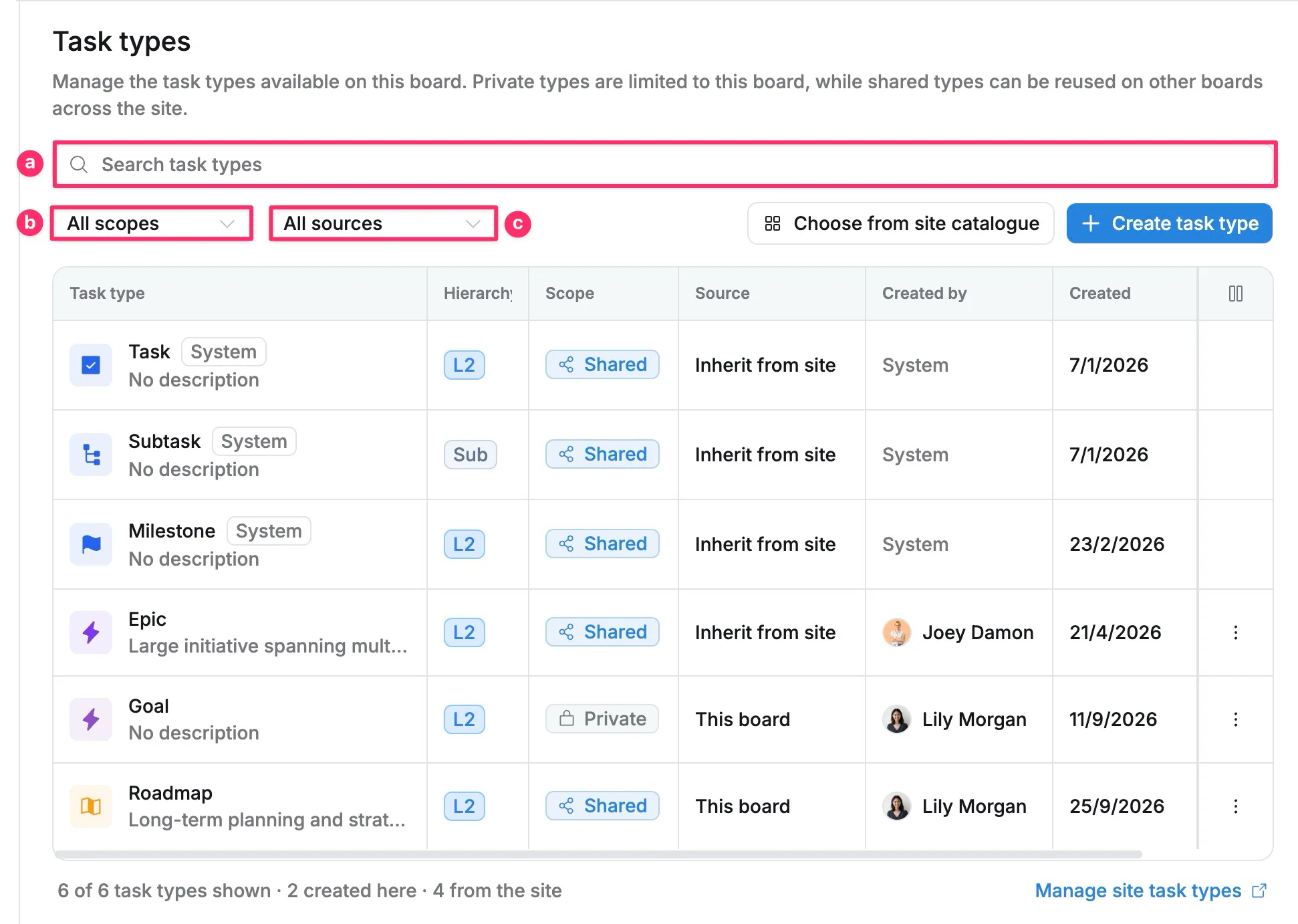 Search and filter task types Search and filter task types