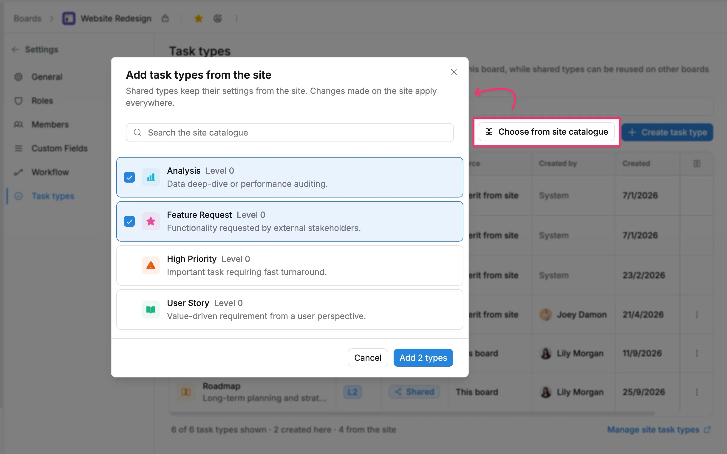Add task types to a board Add task types to a board